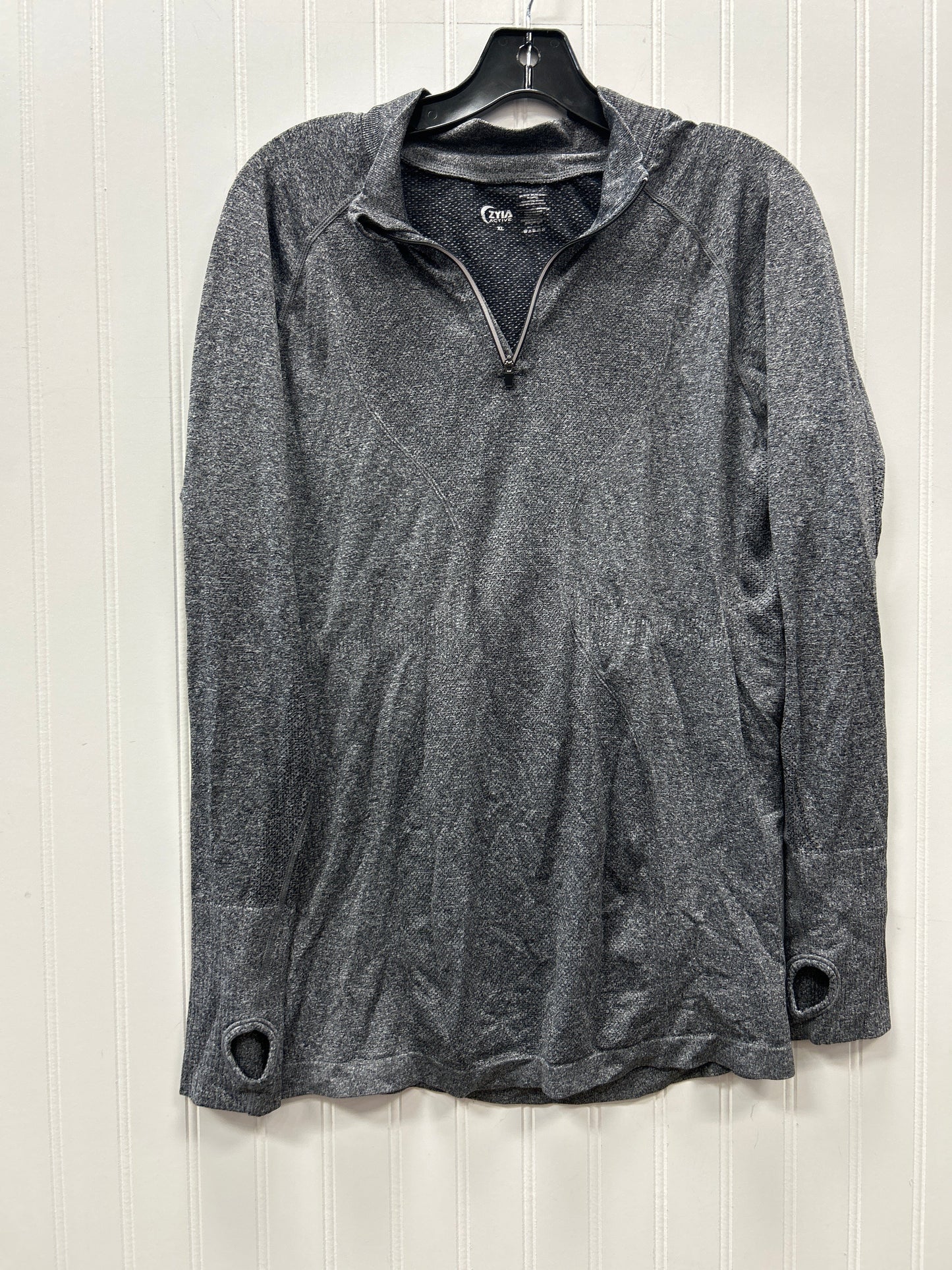 Athletic Top Ls Collar By Zyia In Grey, Size:Xl