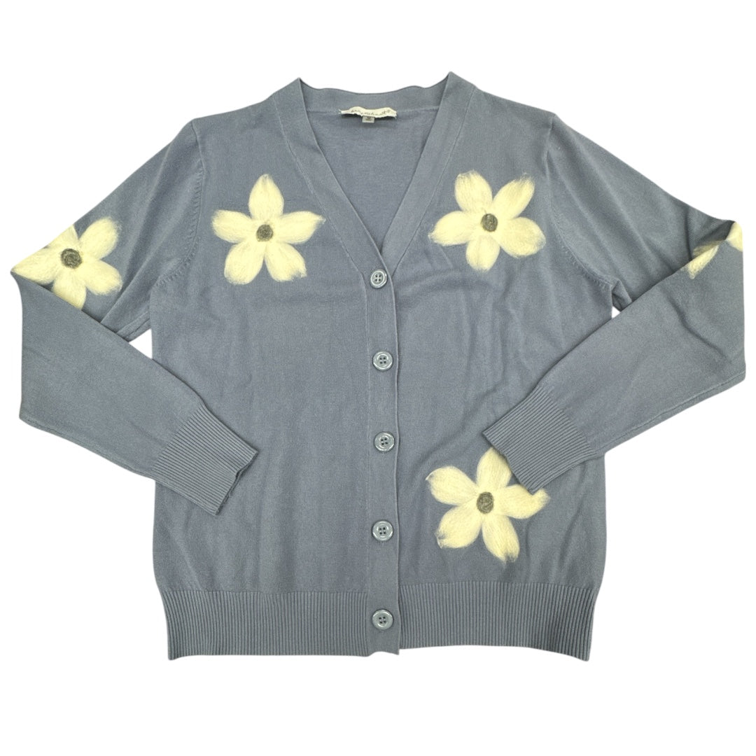 Sweater Cardigan By Keren Hart In Blue & White, Size:M