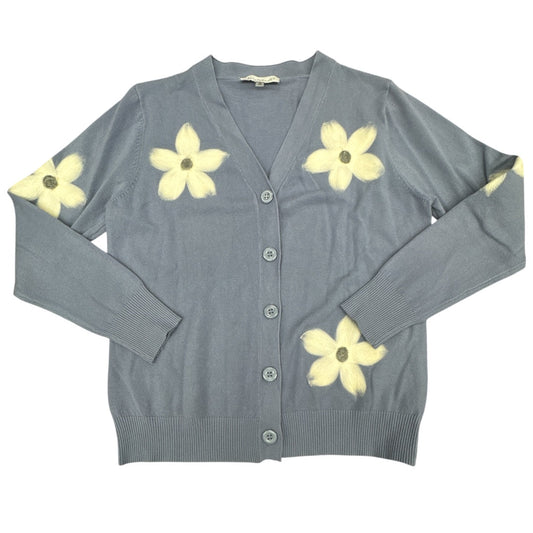 Sweater Cardigan By Keren Hart In Blue & White, Size:M