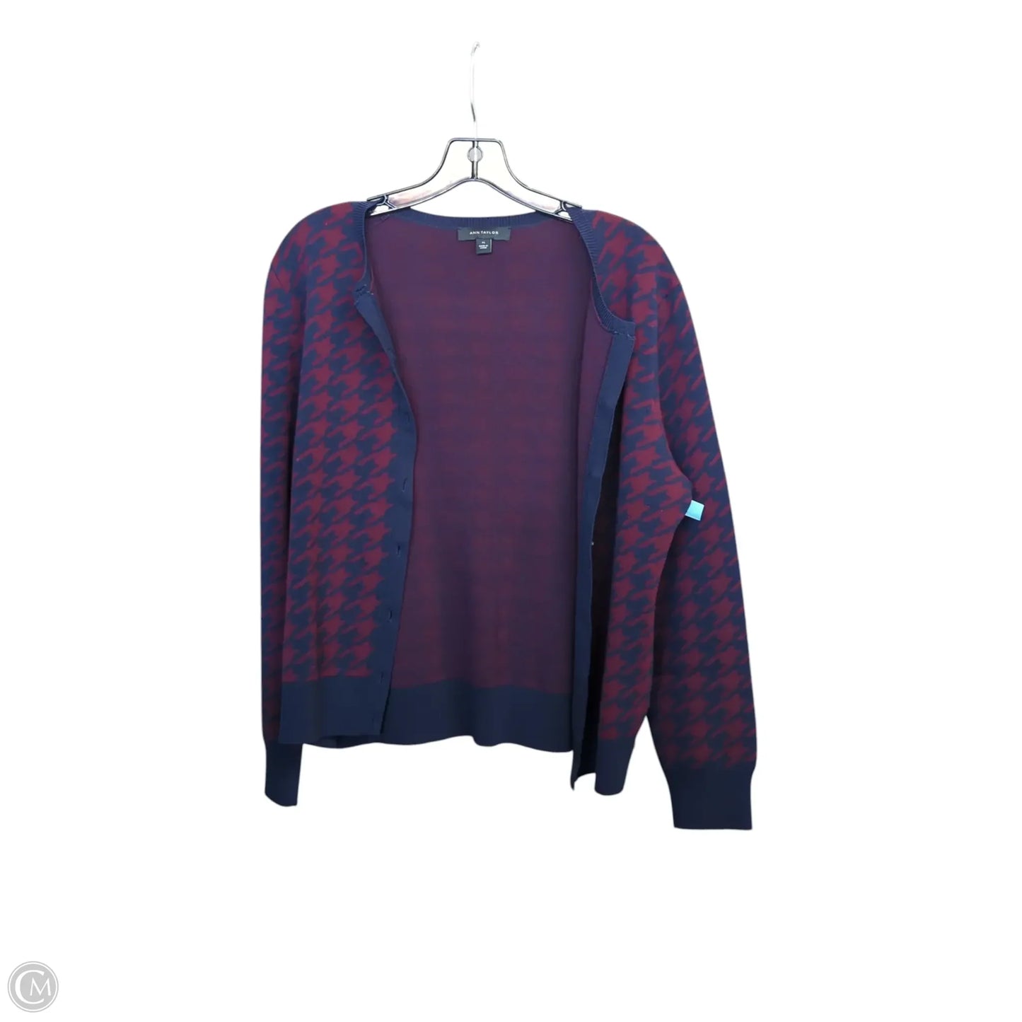 Sweater Cardigan By Ann Taylor In Blue & Red, Size: Xl
