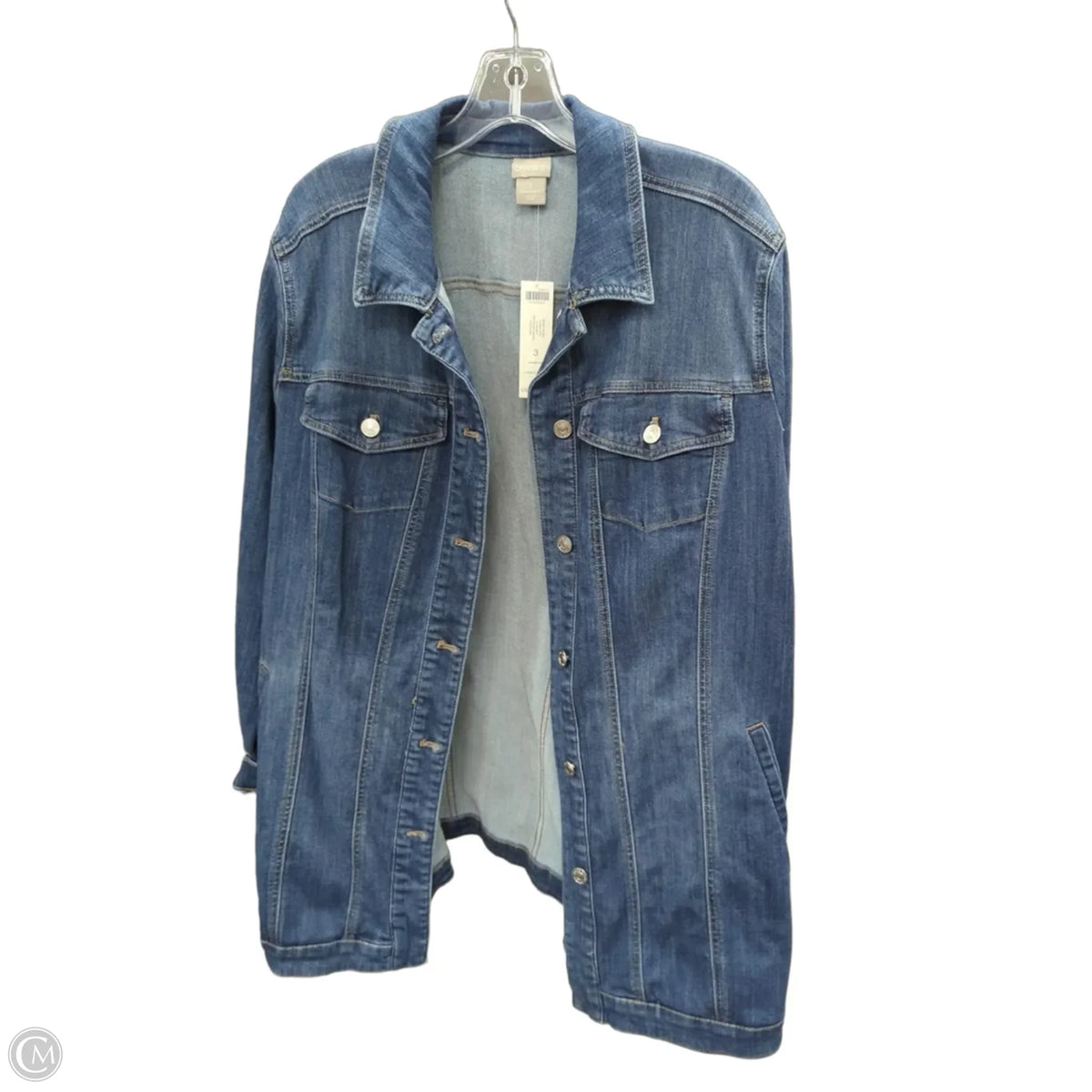 Jacket Denim By Chicos In Blue Denim, Size: Xl