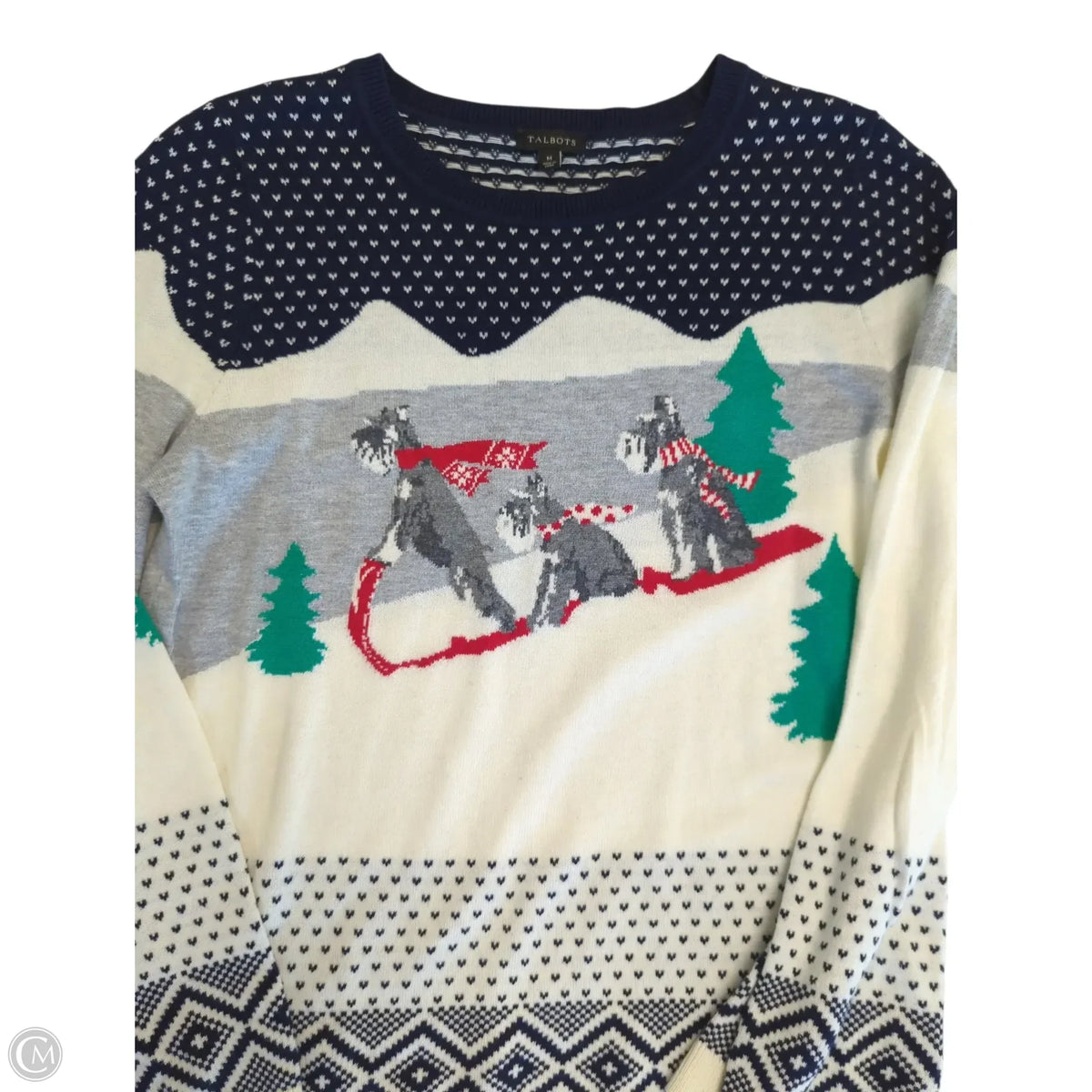 Sweater By Talbots In Blue & White, Size: M