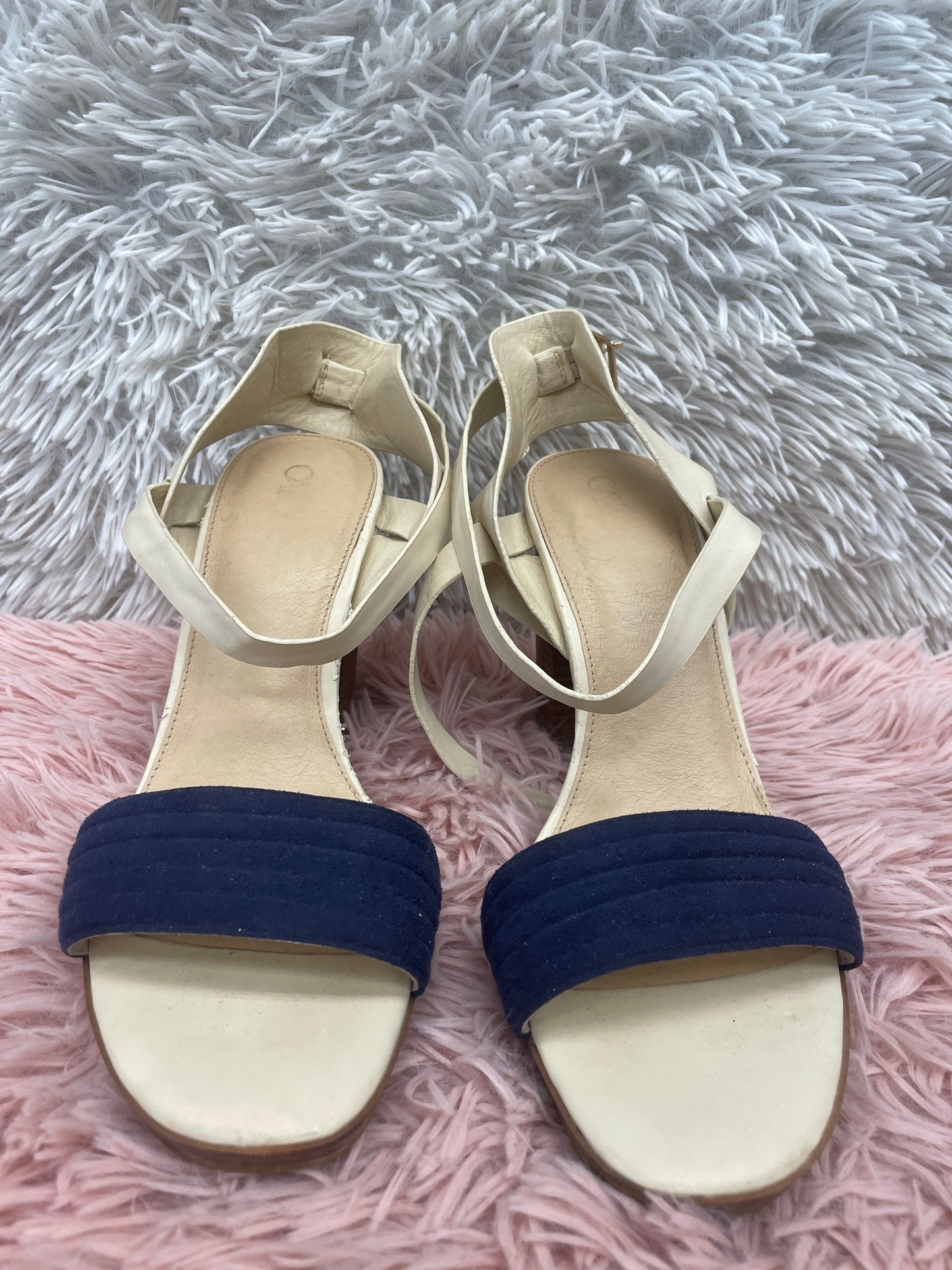 White Blue Shoes Heels Block Clothes Mentor, Size 10