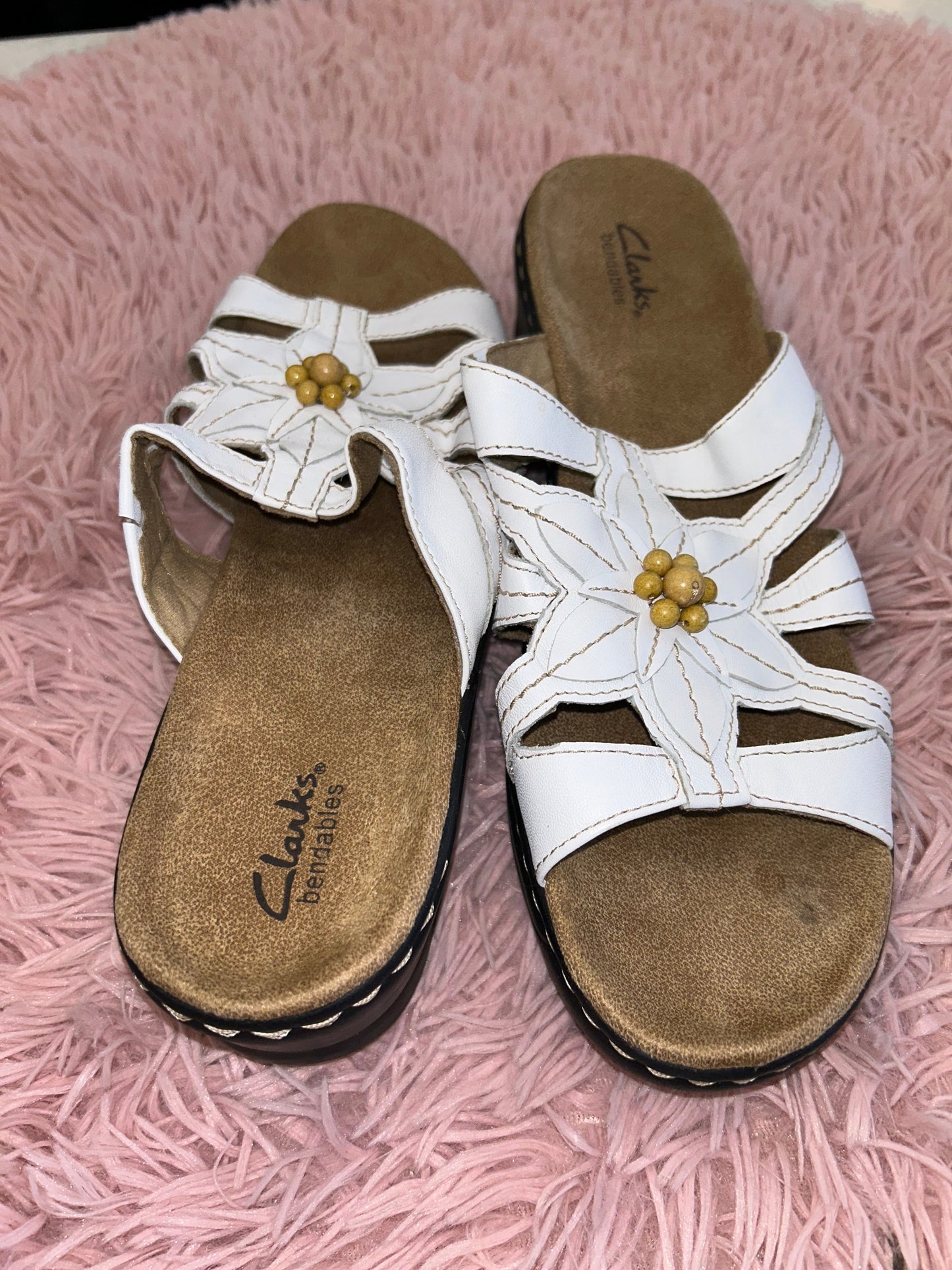 White Sandals Heels Wedge Clarks, Size 11