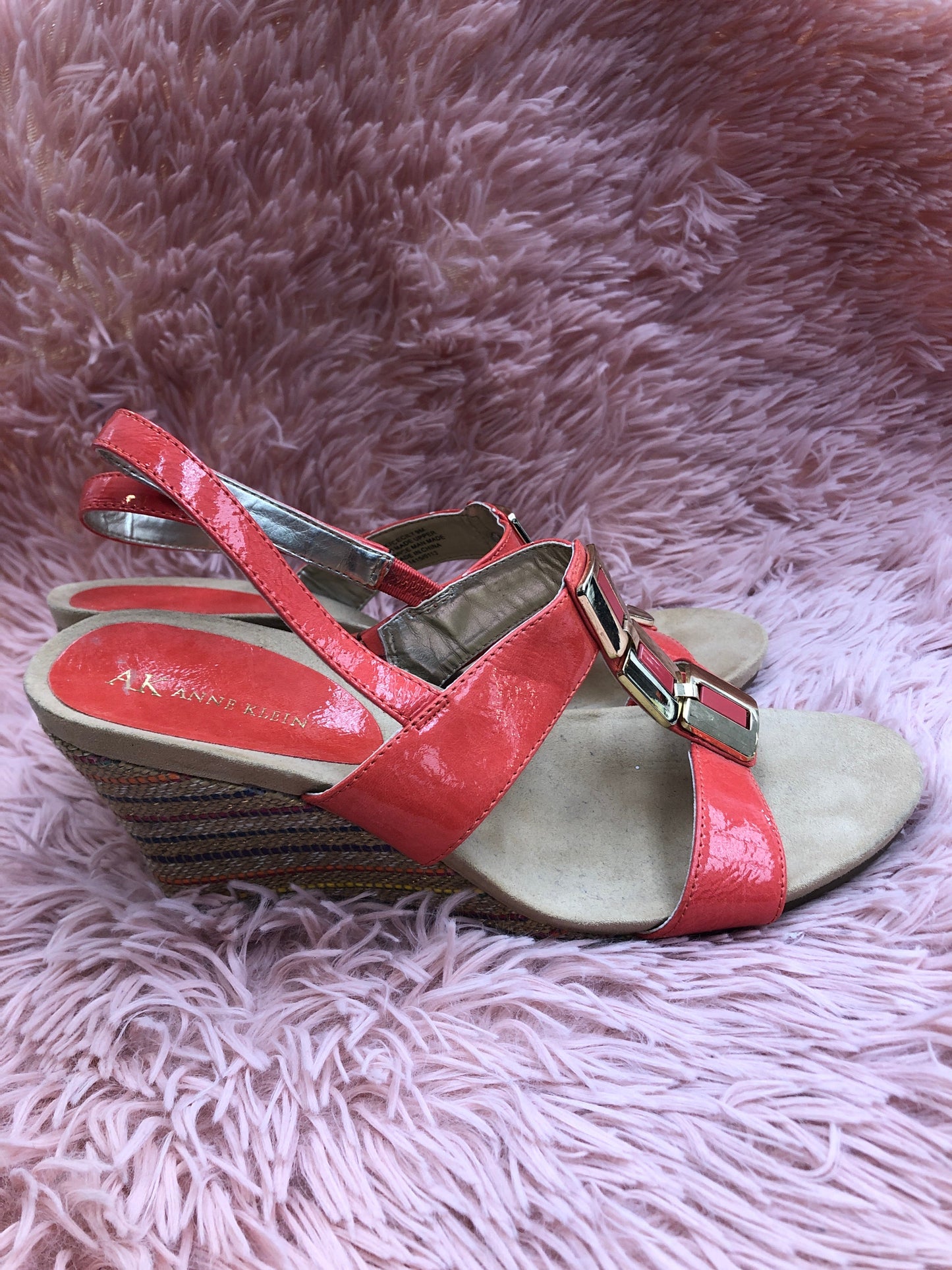 Orange Sandals Heels Wedge Anne Klein, Size 9