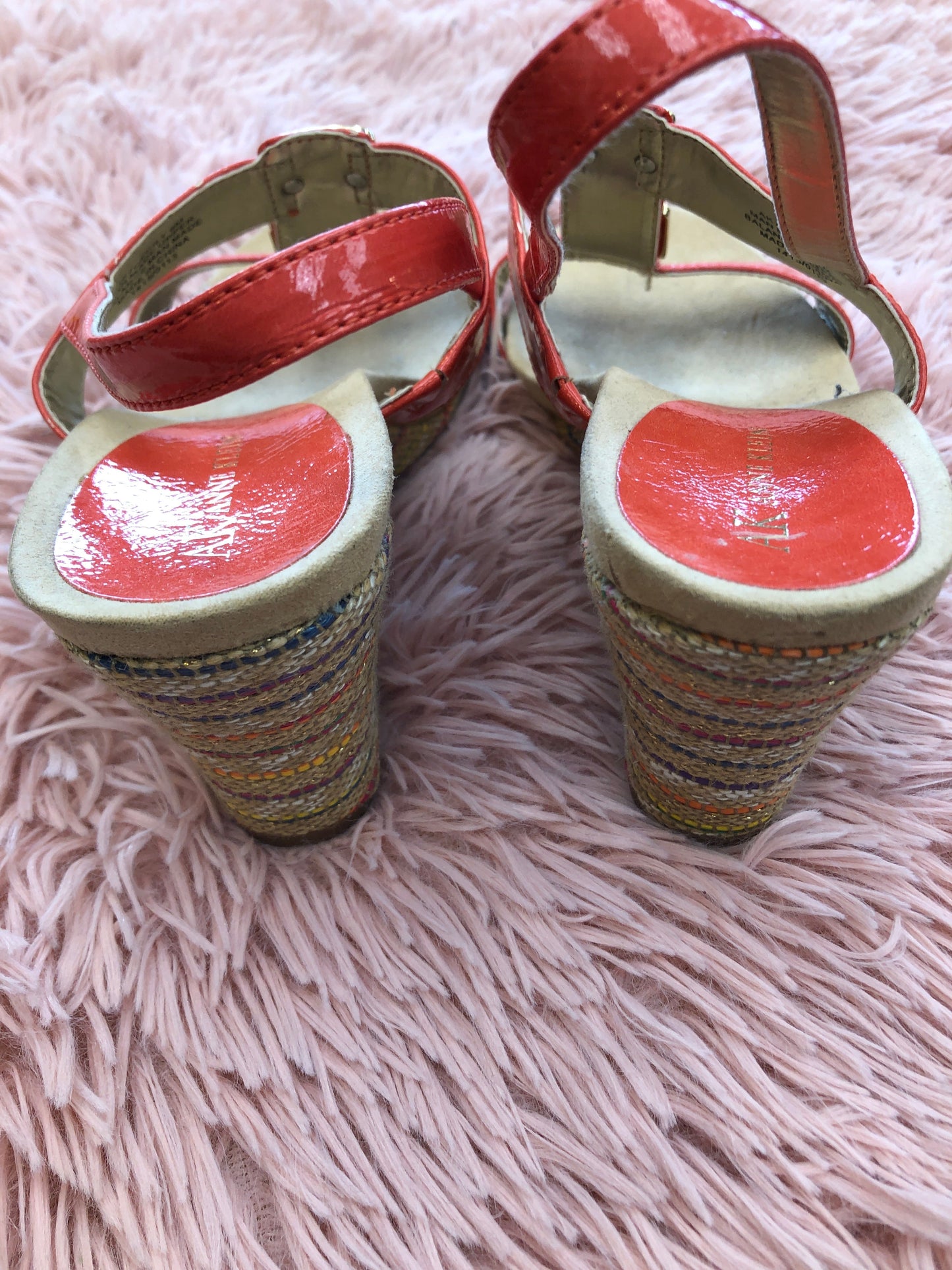 Orange Sandals Heels Wedge Anne Klein, Size 9