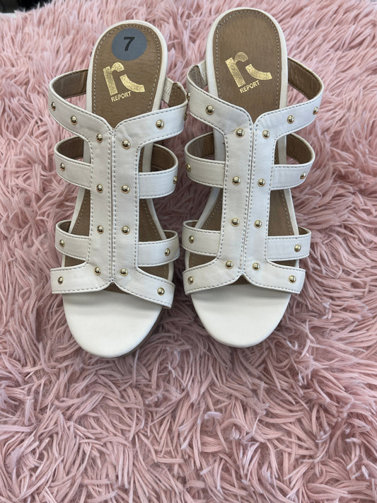 Cream Sandals Heels Wedge Report, Size 7