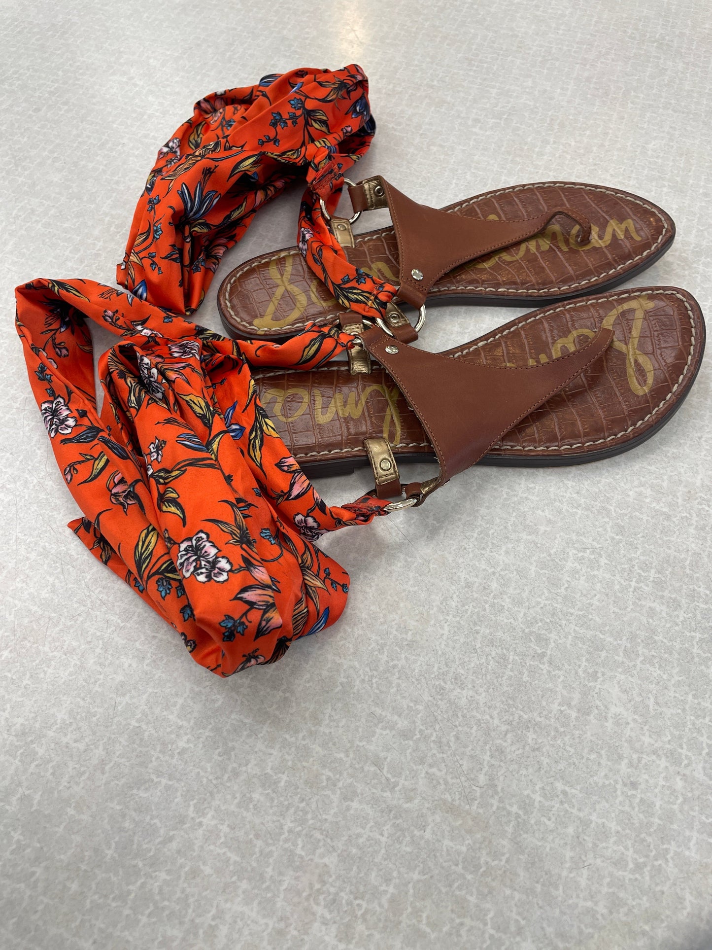 Orange Sandals Flats Sam Edelman, Size 7.5