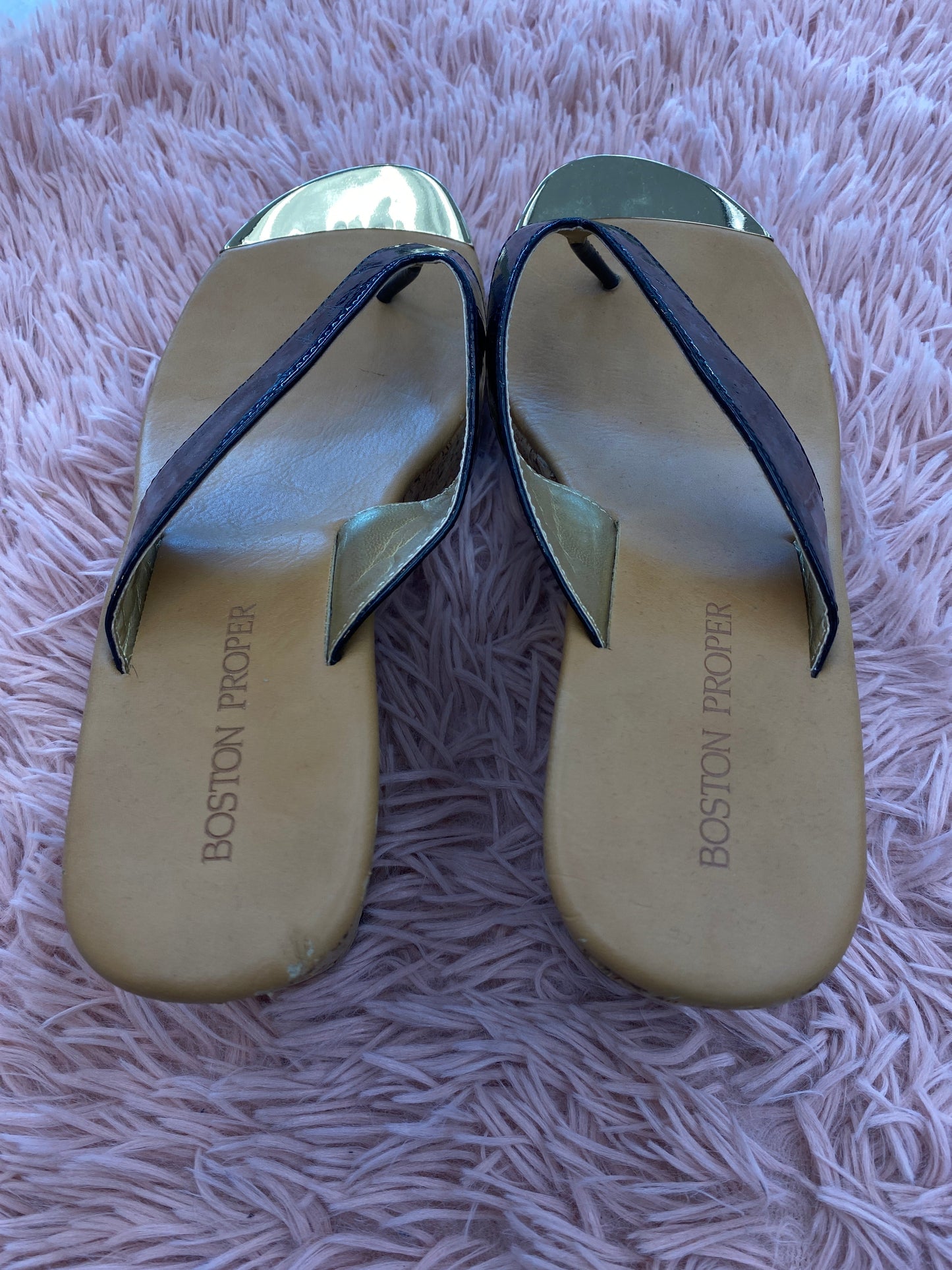 Black Gold Sandals Heels Wedge Boston Proper, Size 7