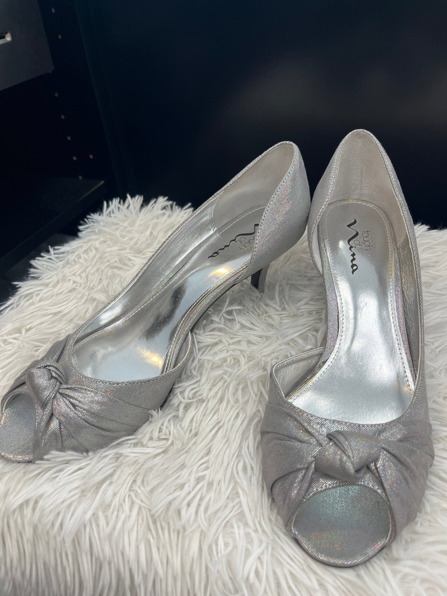 Silver Shoes Heels D Orsay Nina, Size 11