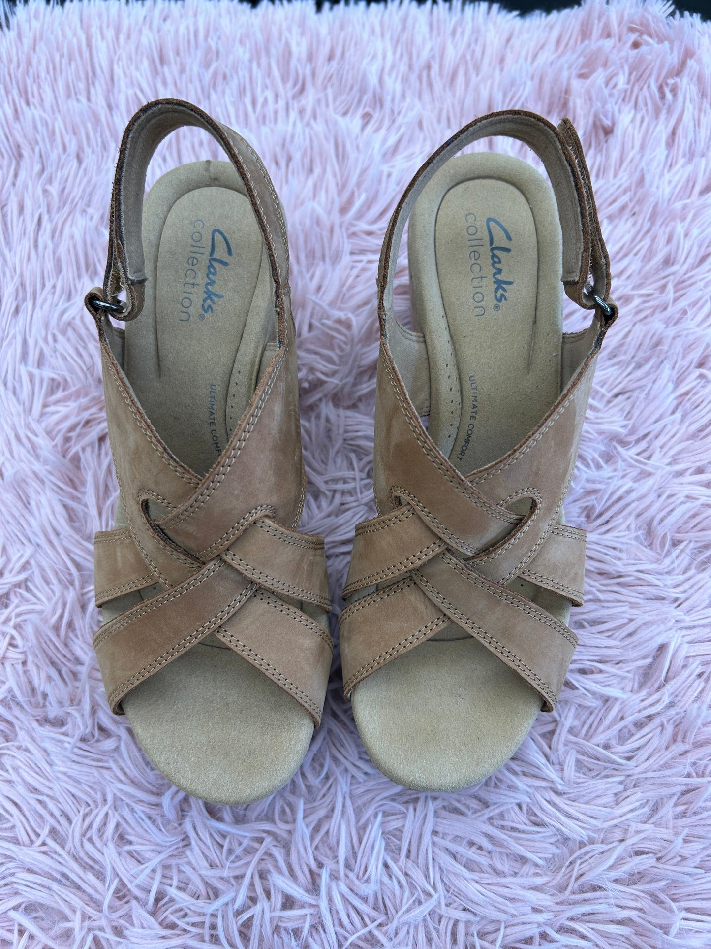 Shoes Heels Wedge By Clarks In Tan, Size: 8