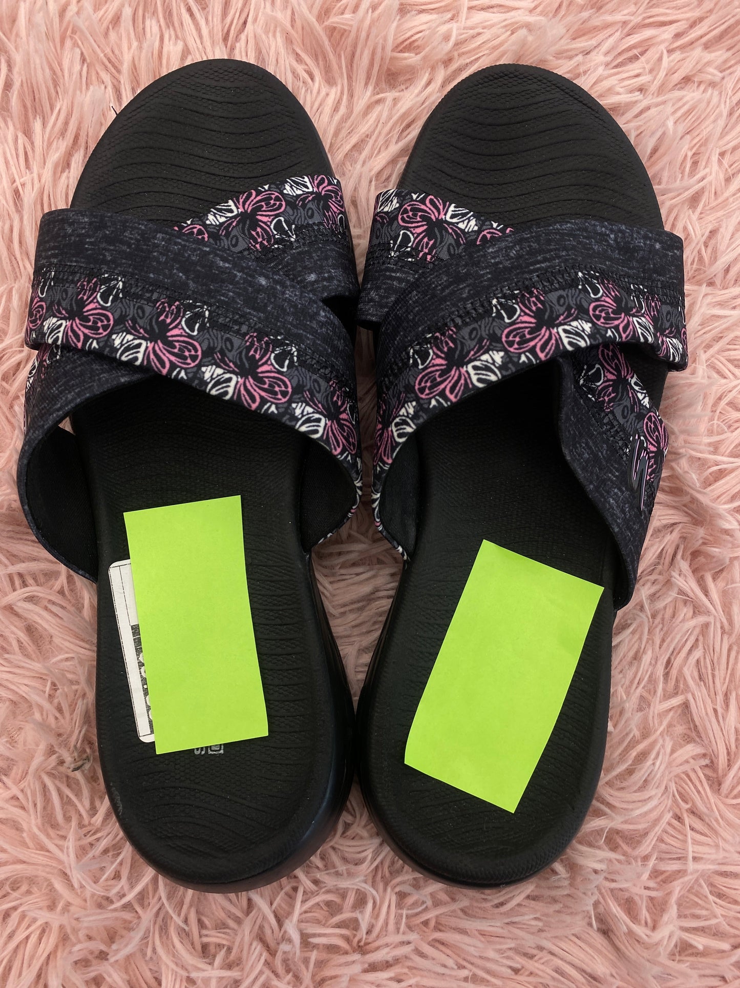 Pinkblack Sandals Flip Flops Skechers, Size 9
