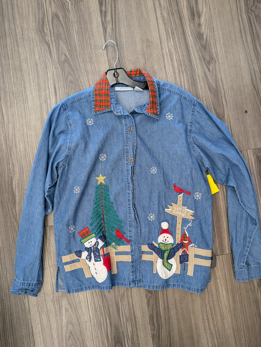 Blouse Long Sleeve By Dressbarn In Denim, Size: M