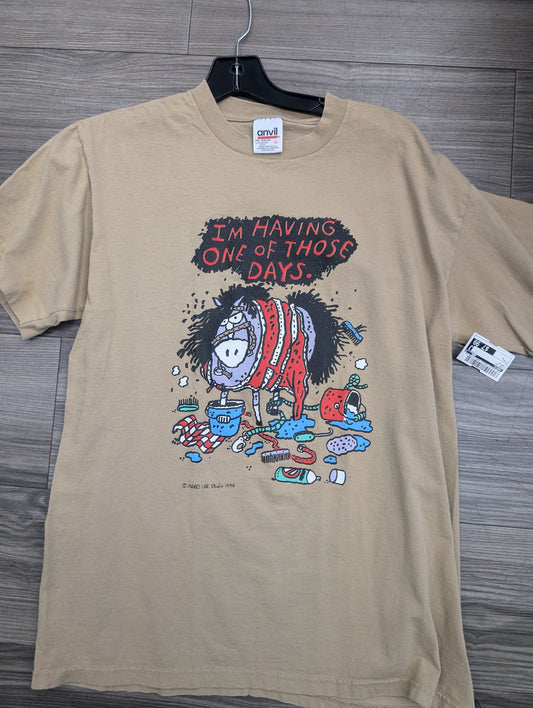 Top Short Sleeve By Anvil In Beige, Size: L