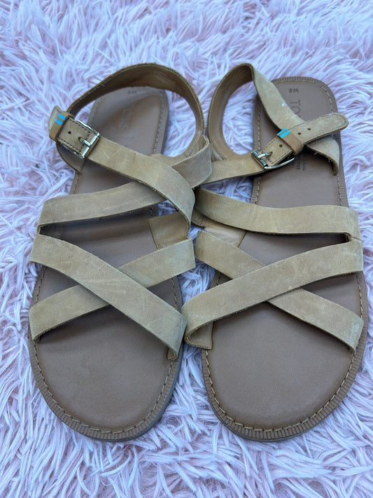 Brown Sandals Flats Toms, Size 9