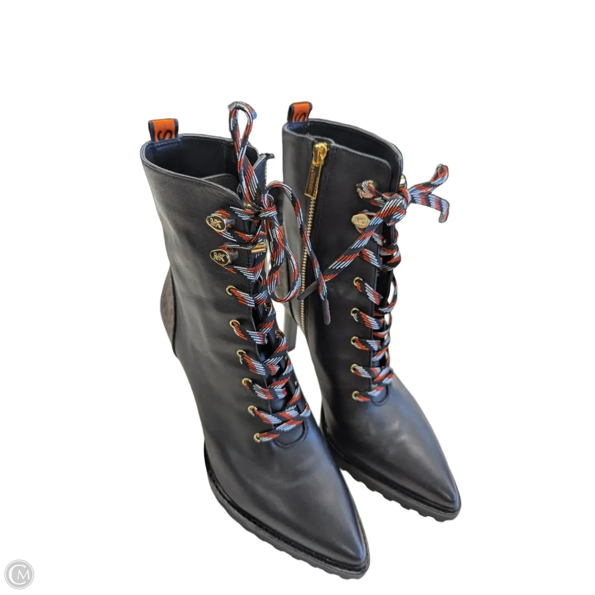 Boots Designer By Michael Kors In Black & Orange, Size: 8