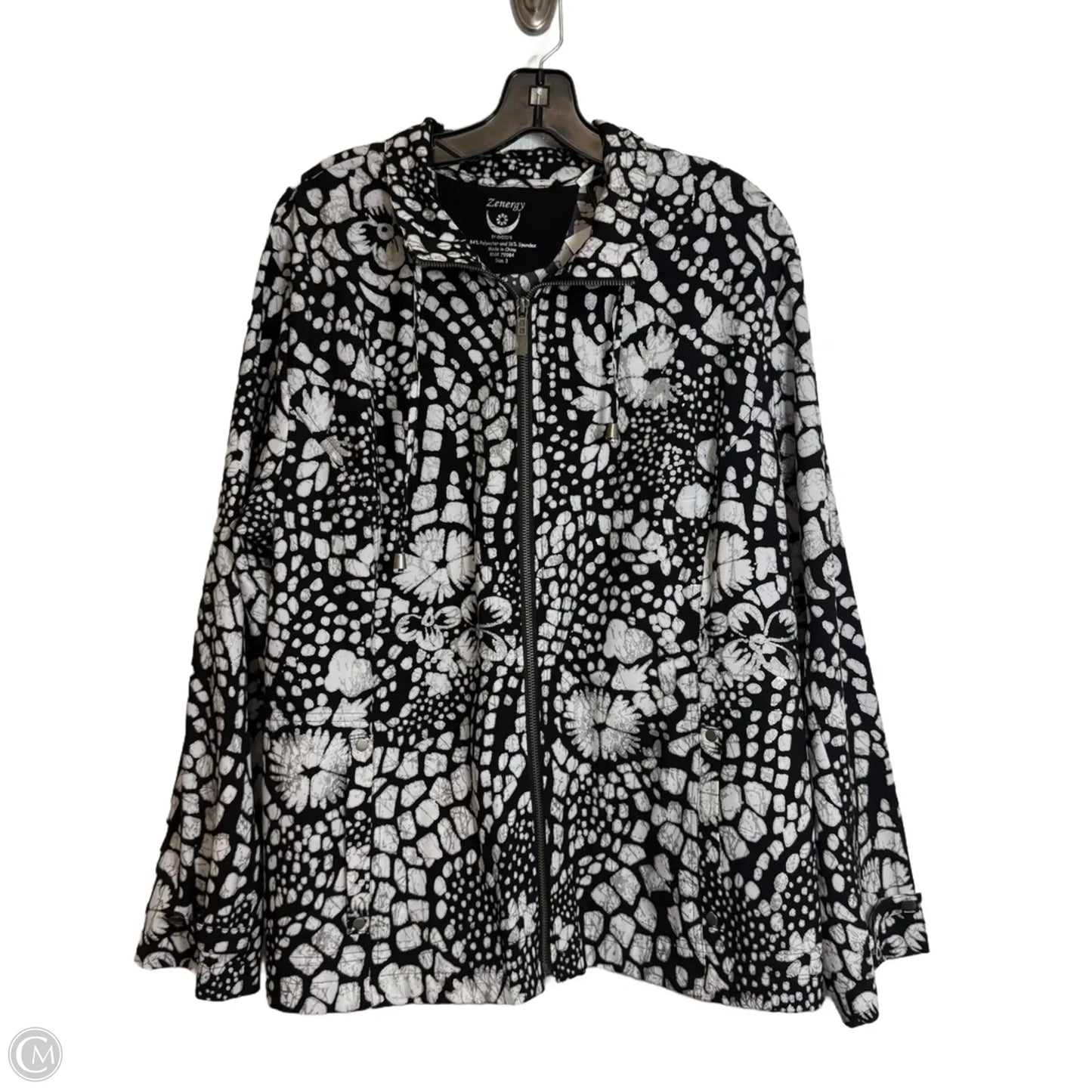 Jacket Windbreaker By Chicos In Black & White, Size: Xl