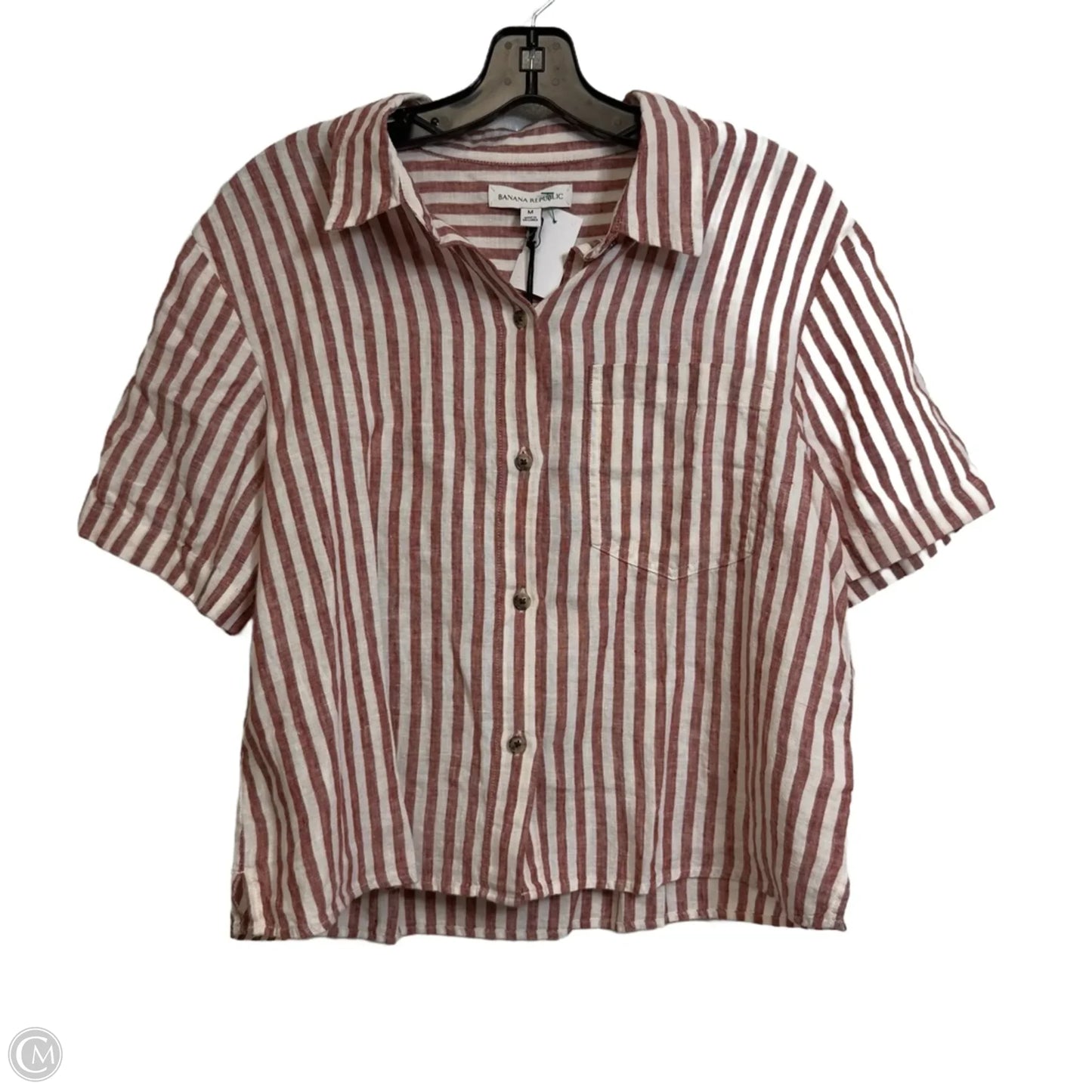 Top Short Sleeve By Banana Republic In Striped Pattern, Size: M