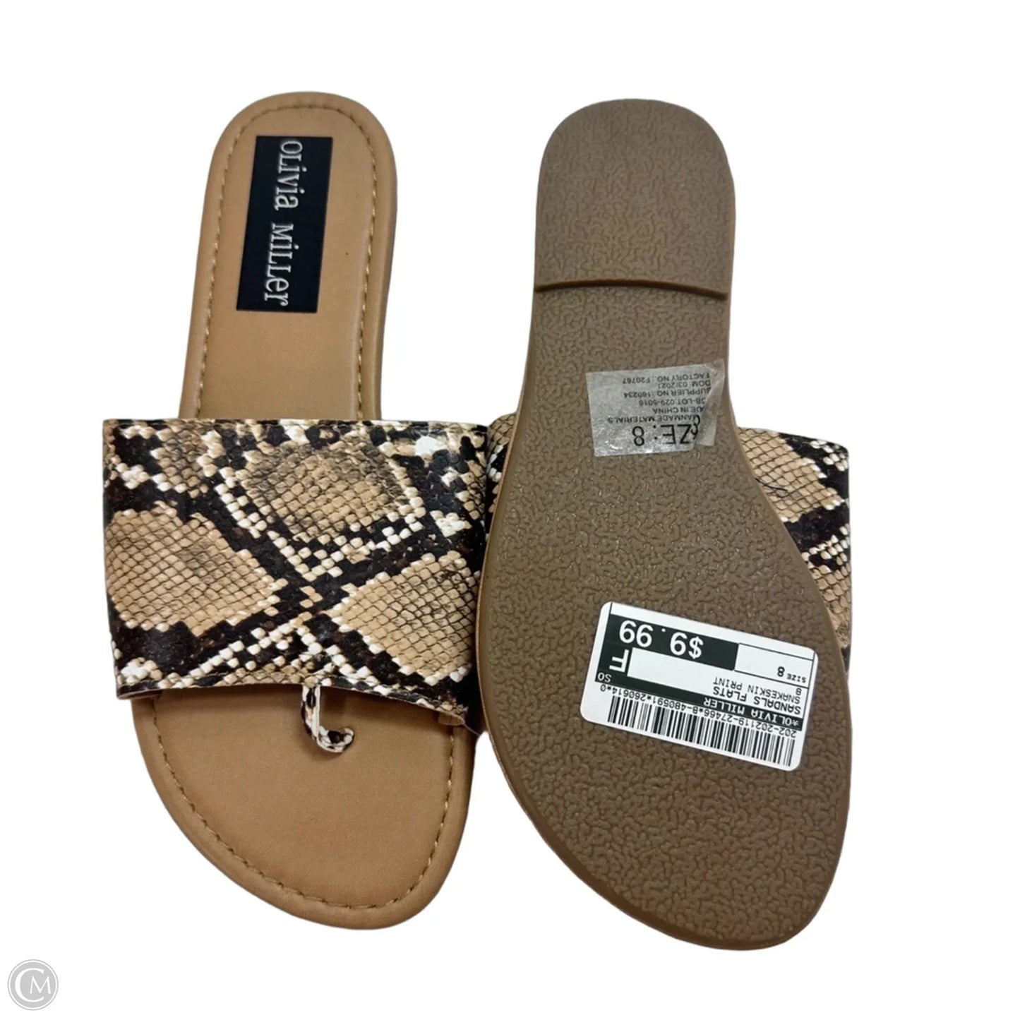 Sandals Flats By Olivia Miller In Snakeskin Print, Size: 8