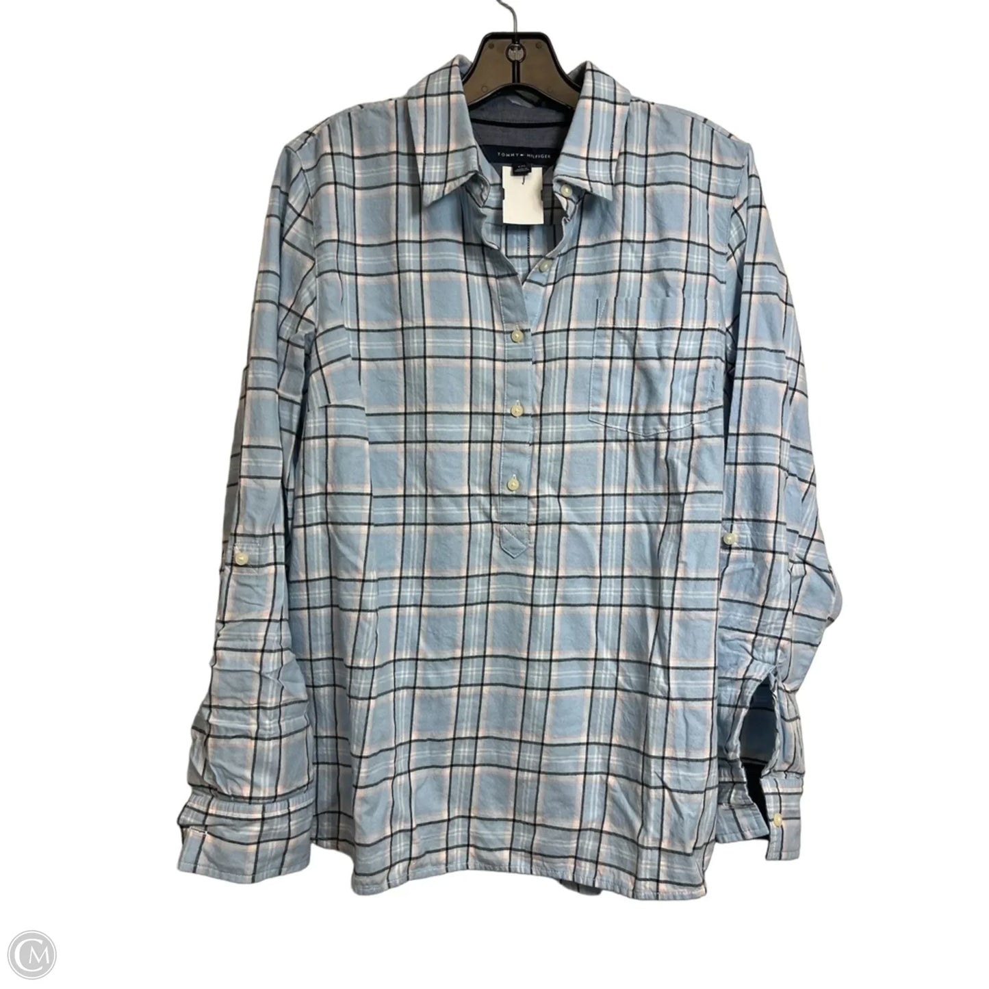 Top Long Sleeve By Tommy Hilfiger In Plaid Pattern, Size: L