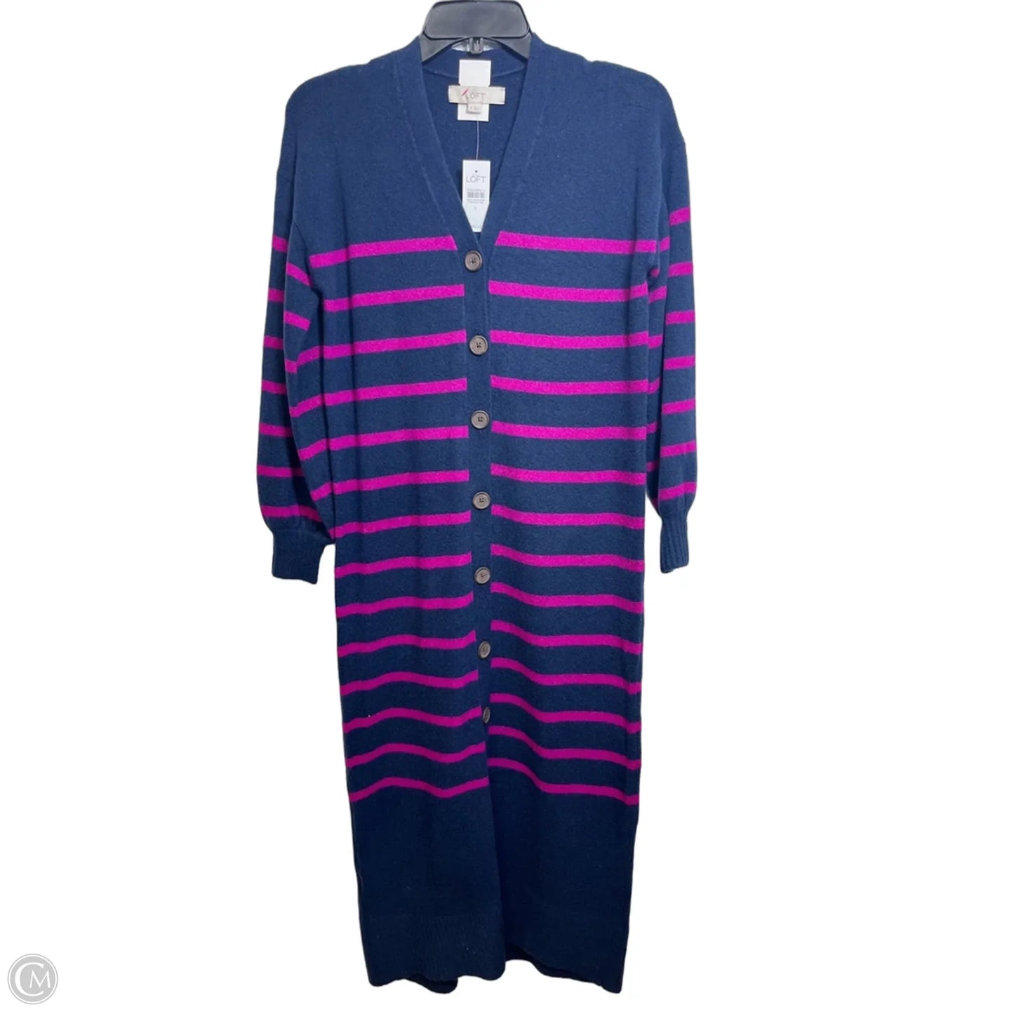 Long Cardigan By Loft In Striped Pattern, Size: S