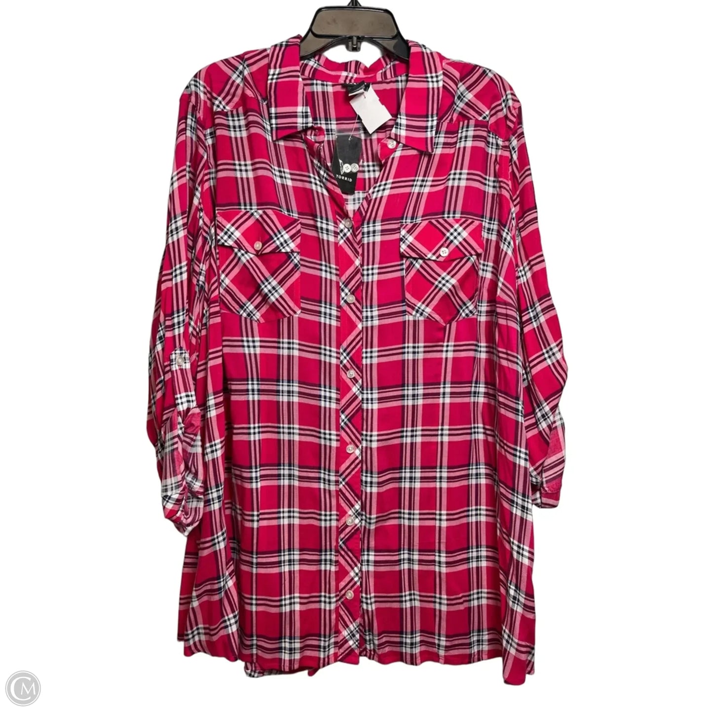 Top Long Sleeve By Torrid In Plaid Pattern, Size: 4x
