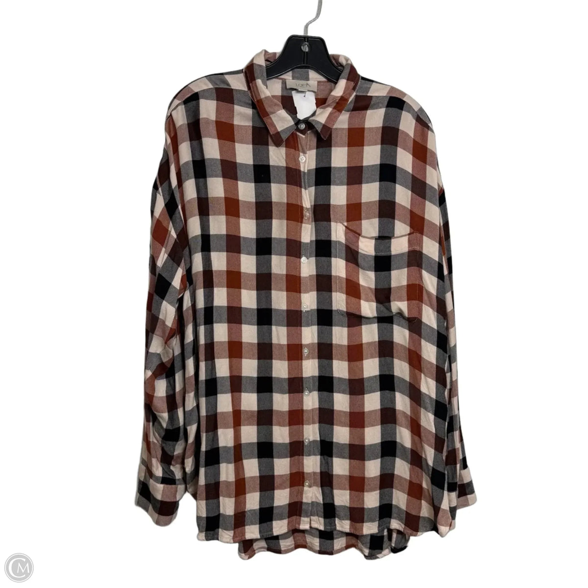 Top Long Sleeve By Loft In Plaid Pattern, Size: L