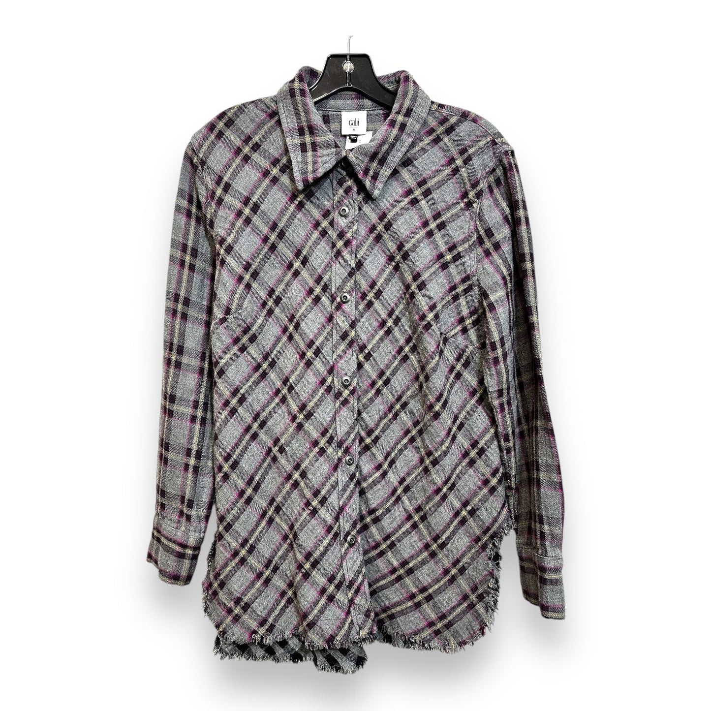 Top Long Sleeve By Cabi In Plaid, Size: M