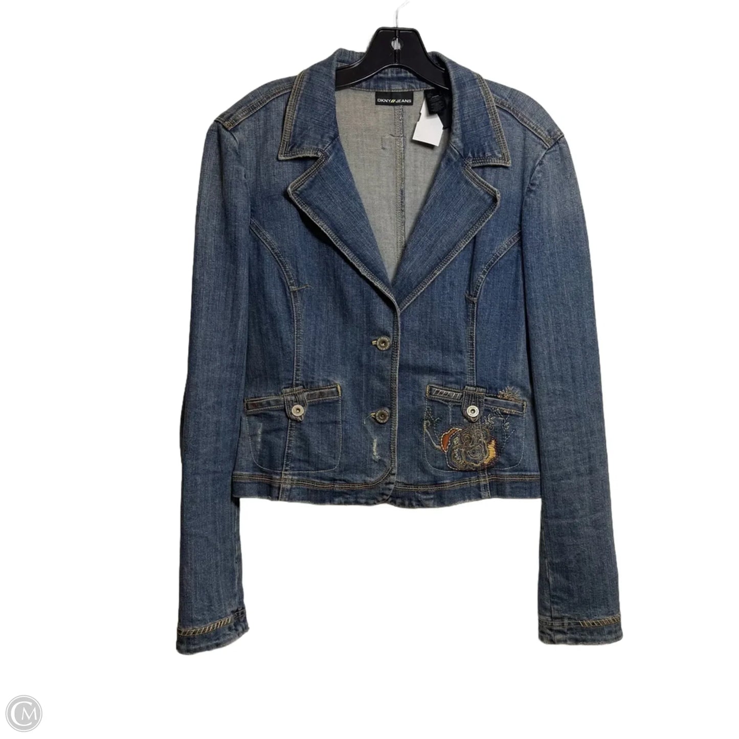 Jacket Denim By Dkny In Blue Denim, Size: L