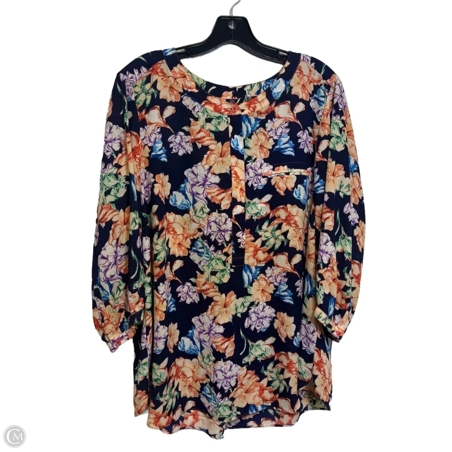 Top 3/4 Sleeve By Not Your Daughters Jeans In Floral Print, Size: 1x