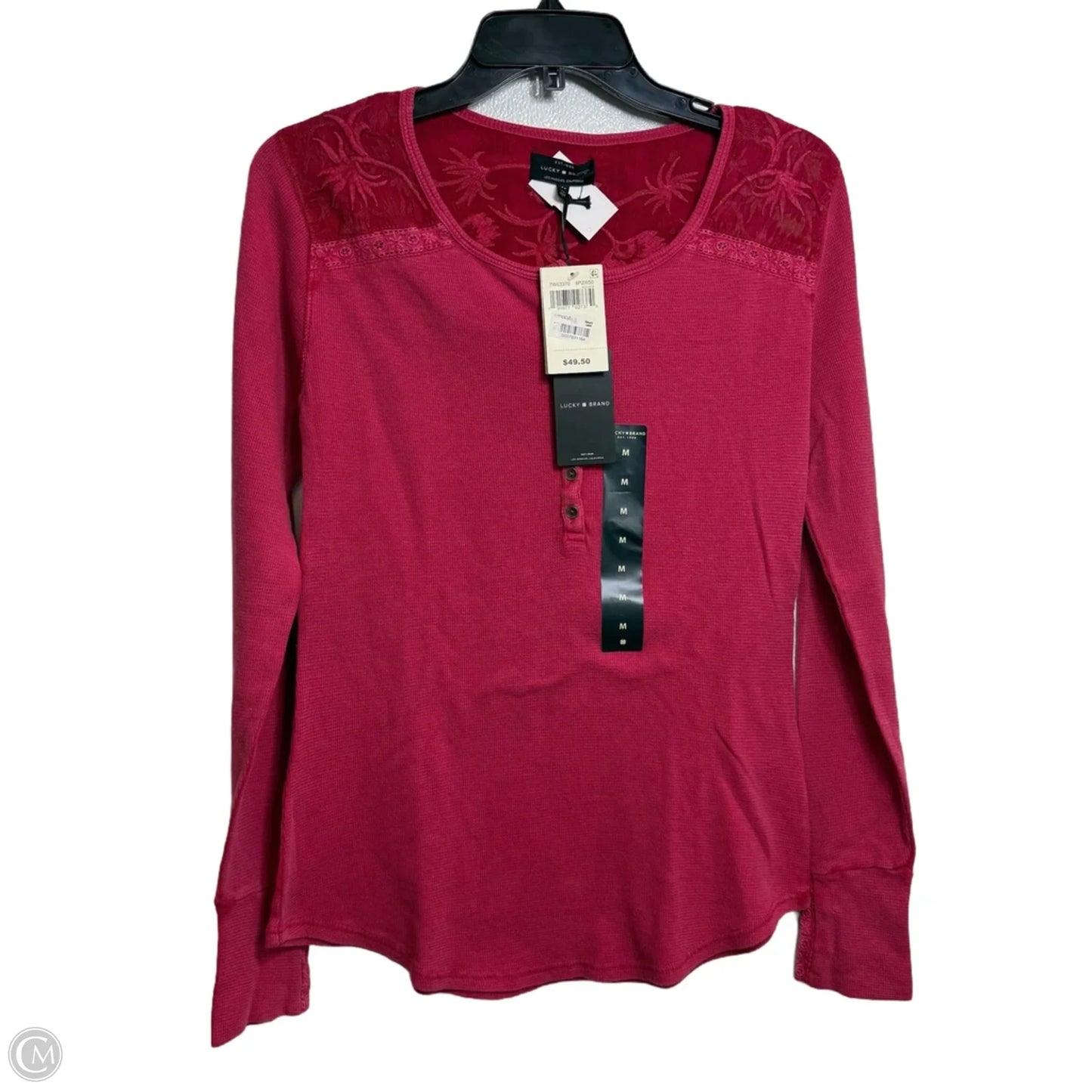 Top Long Sleeve Basic By Lucky Brand In Pink, Size: M