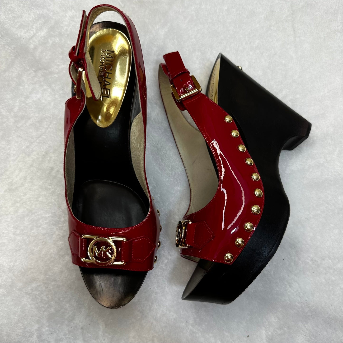 Red Shoes Heels Wedge Michael By Michael Kors, Size 9