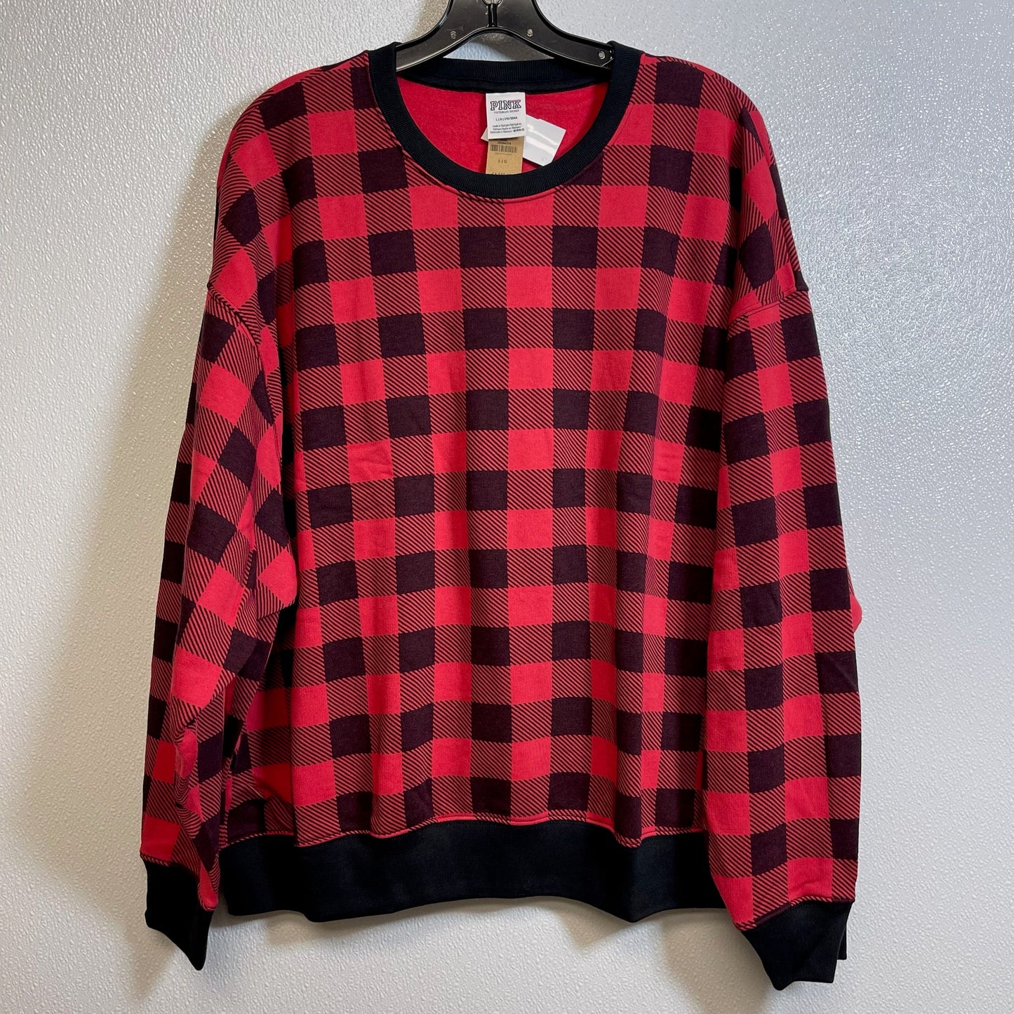 Plaid Sweatshirt Crewneck Pink, Size L