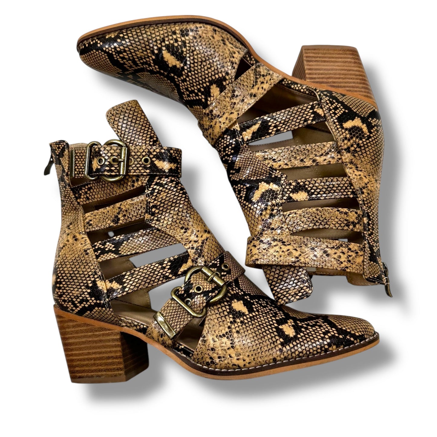 Boots Ankle Heels By Clothes Mentor In Snakeskin Print, Size: 10