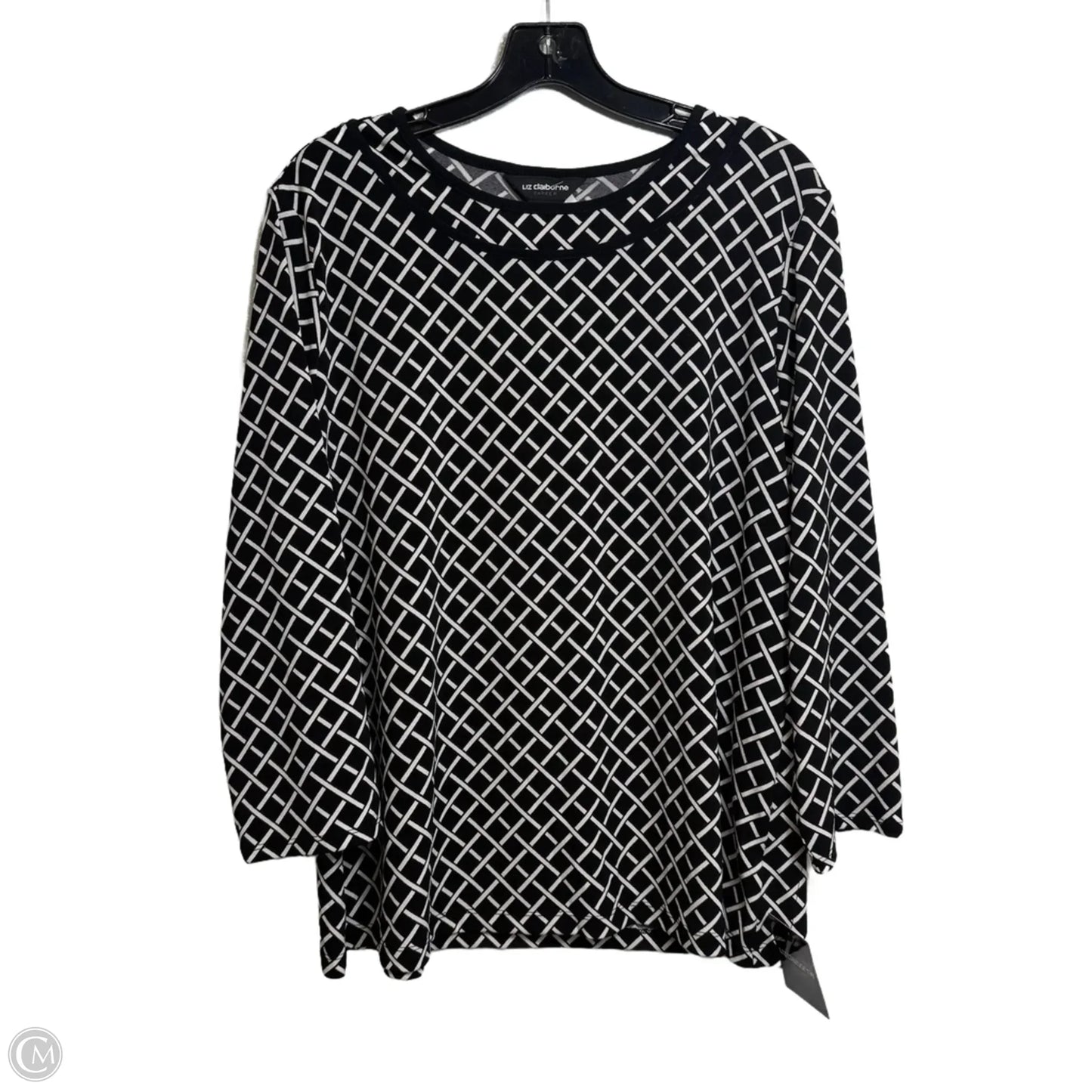 Top Long Sleeve By Liz Claiborne In Black & White, Size: Xl