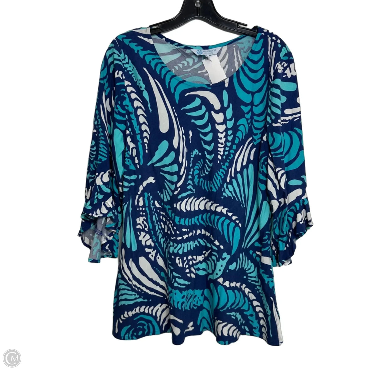 Top 3/4 Sleeve By Escapada Living In Blue & White, Size: L