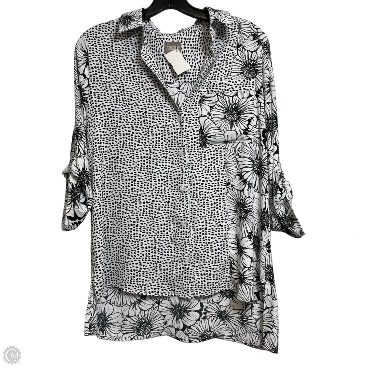 Top 3/4 Sleeve By Chicos In Black & White, Size: Xs