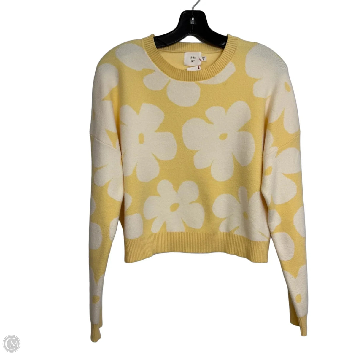 Sweater By Luna Ivy In White & Yellow, Size: M