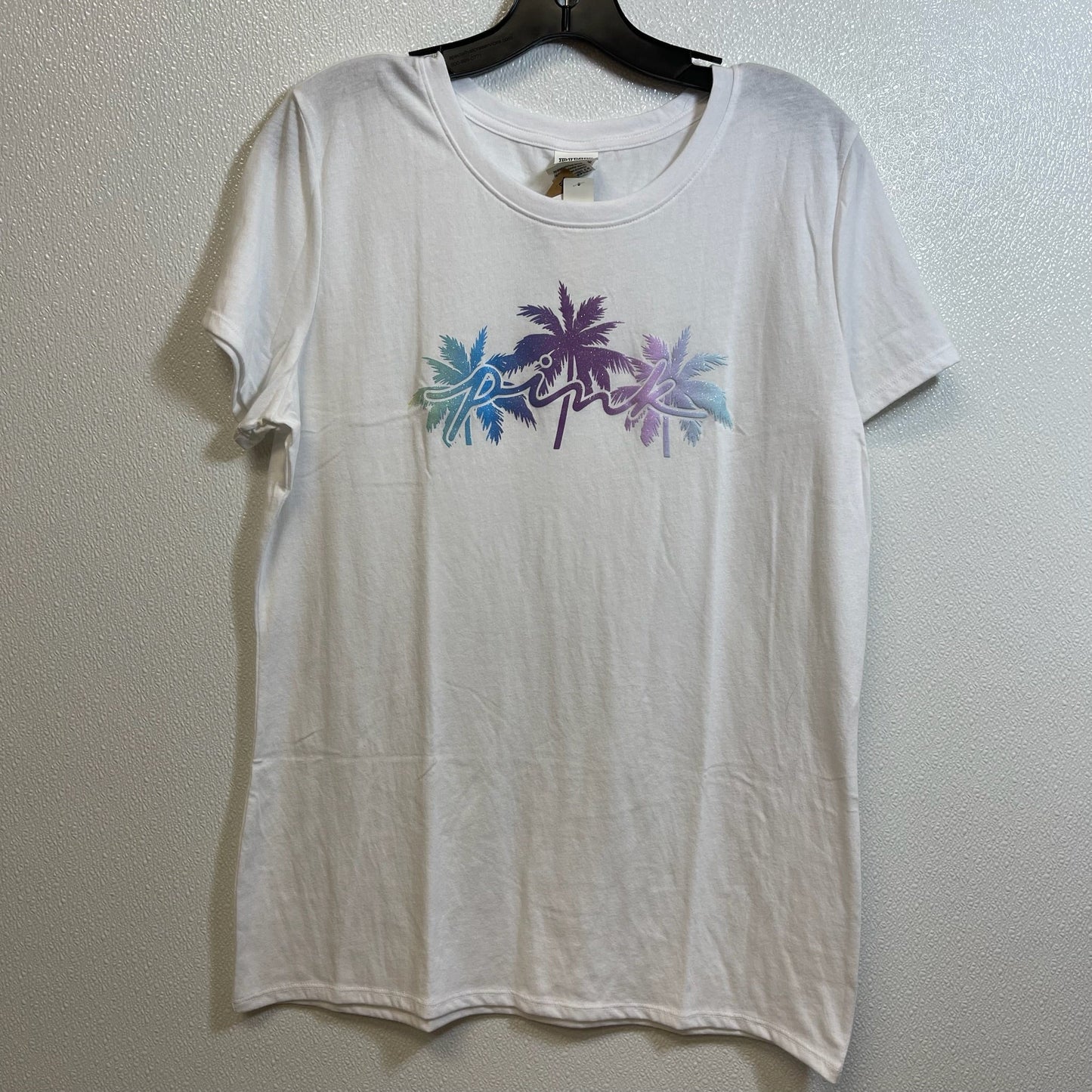 Top Short Sleeve By Pink In White, Size: L