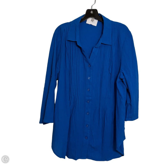 Top Long Sleeve By Woman Within In Blue, Size: L