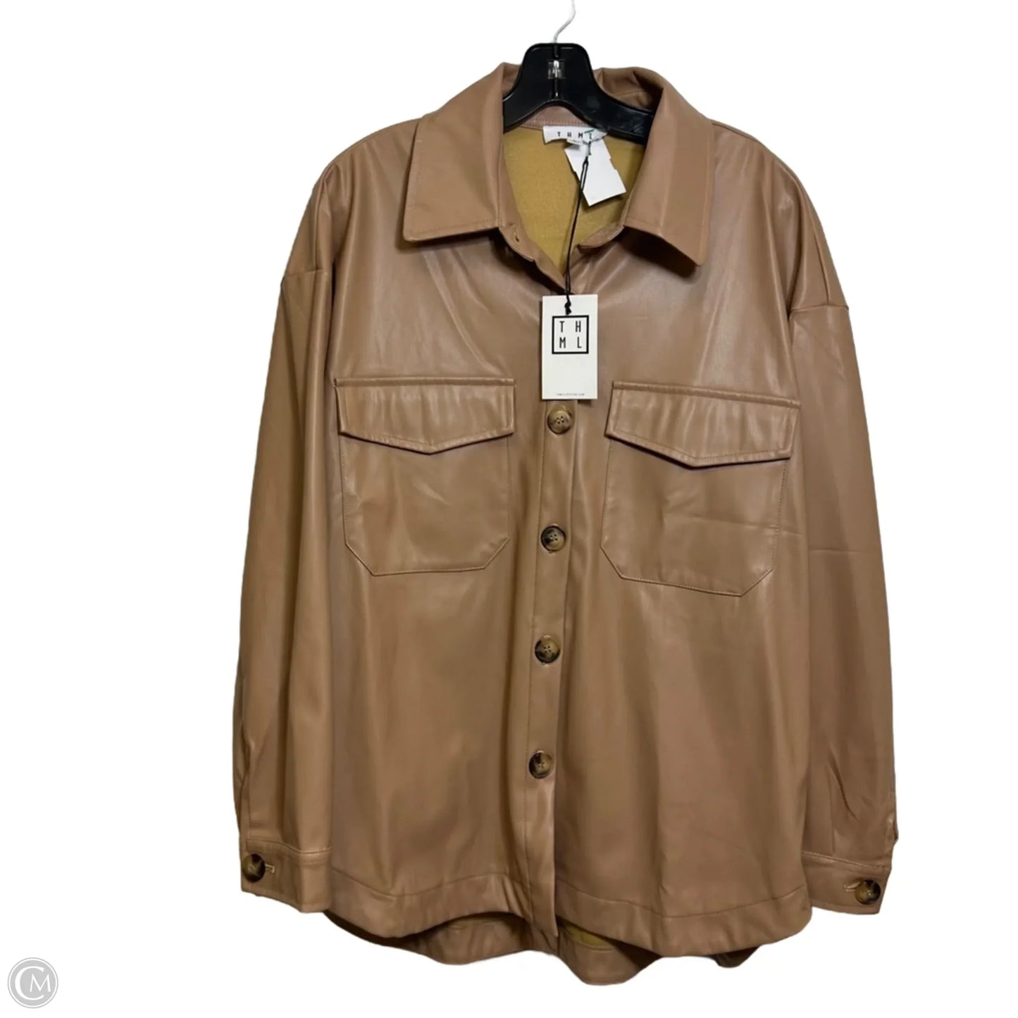 Jacket Shirt By Thml In Brown, Size: L