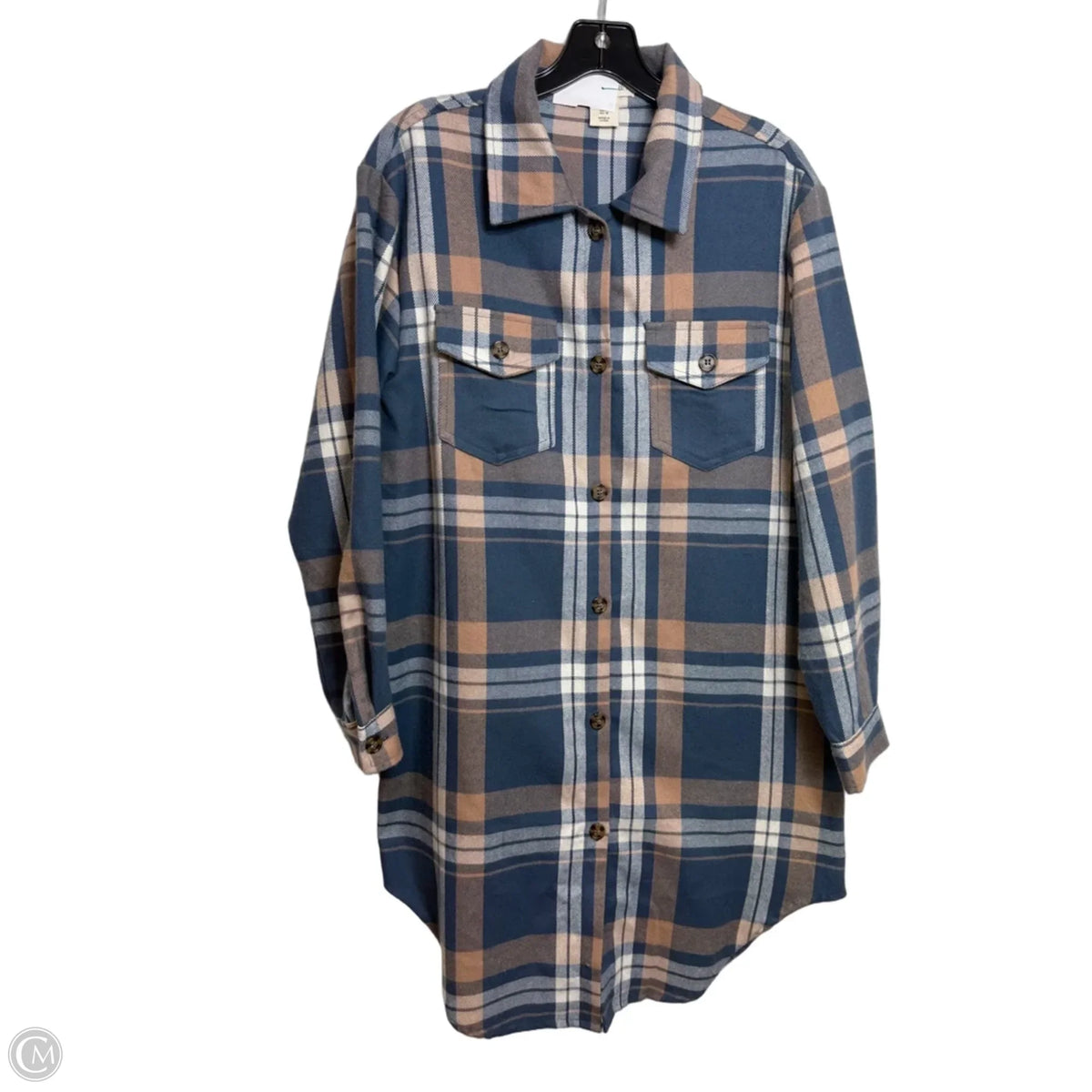 Jacket Shirt By Happily Grey In Plaid Pattern, Size: M