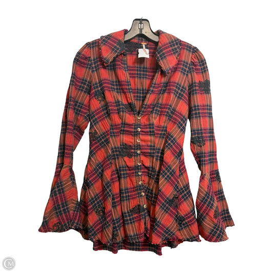 Top Long Sleeve By Free People In Plaid Pattern, Size: Xs