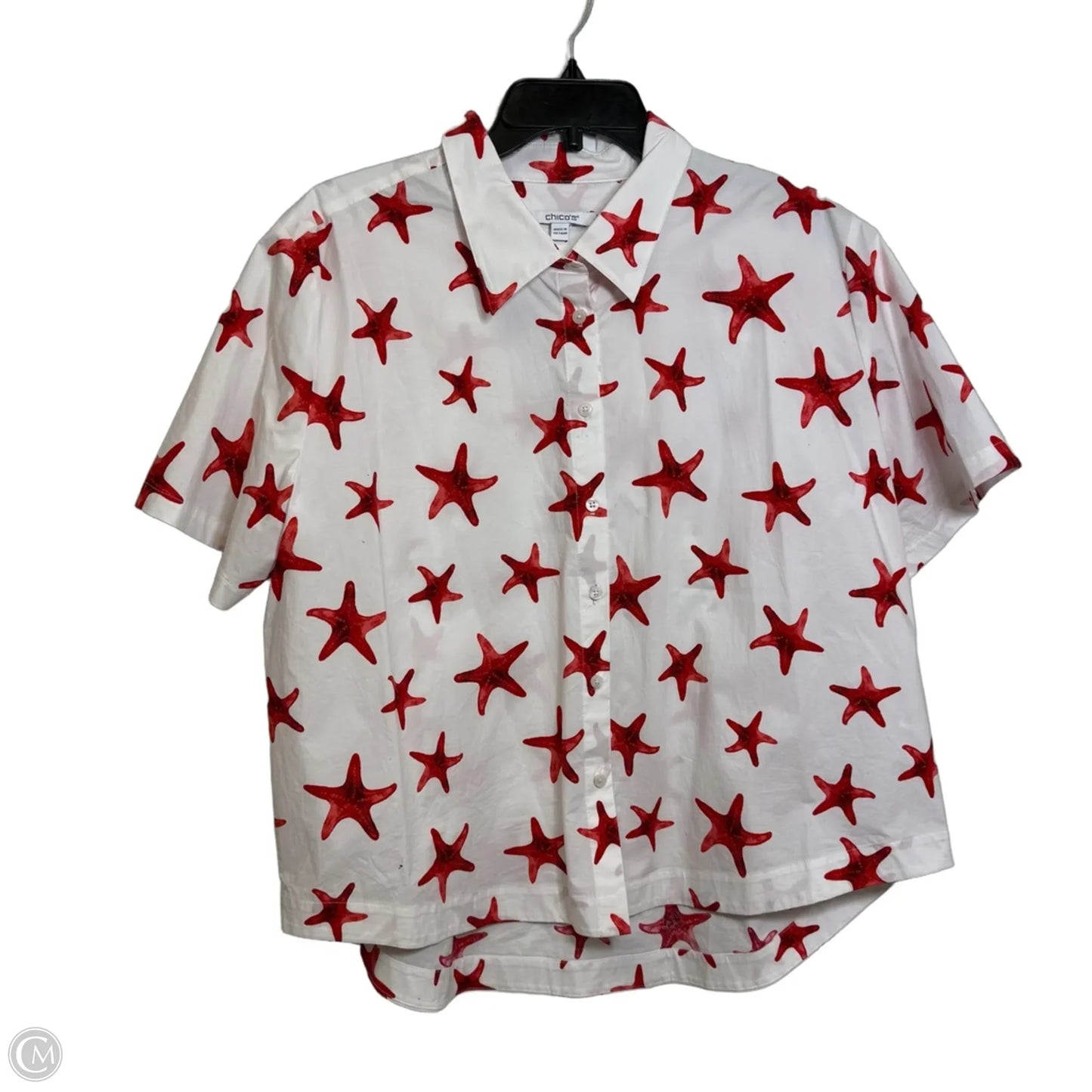 Top Short Sleeve By Chicos In Nautical Print, Size: Xl
