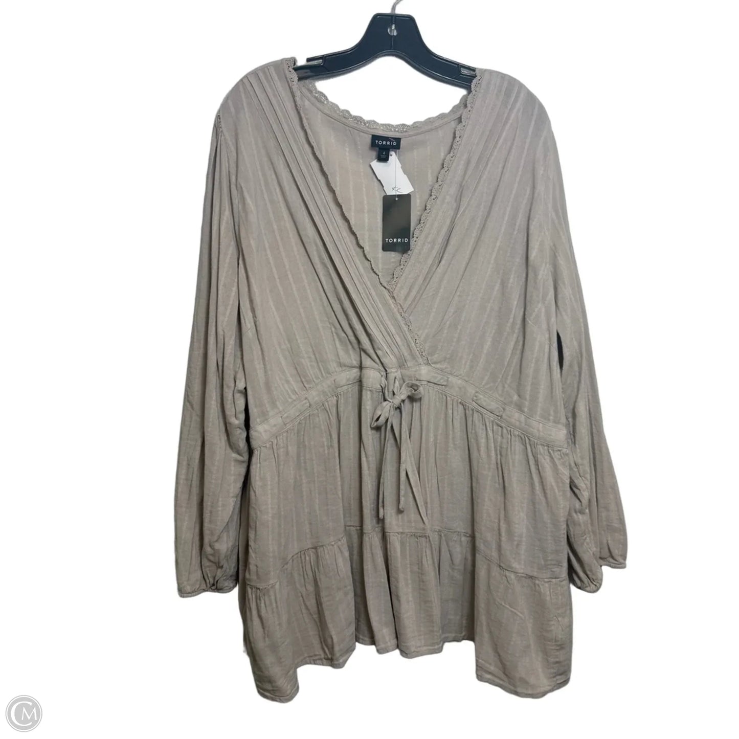 Top Long Sleeve By Torrid In Taupe, Size: 4x