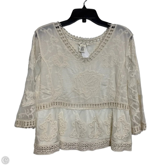 Top 3/4 Sleeve By Ultra Pink In Ivory, Size: L