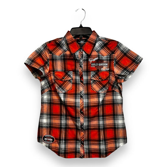 Top Short Sleeve By Harley Davidson In Plaid Pattern, Size: Sp