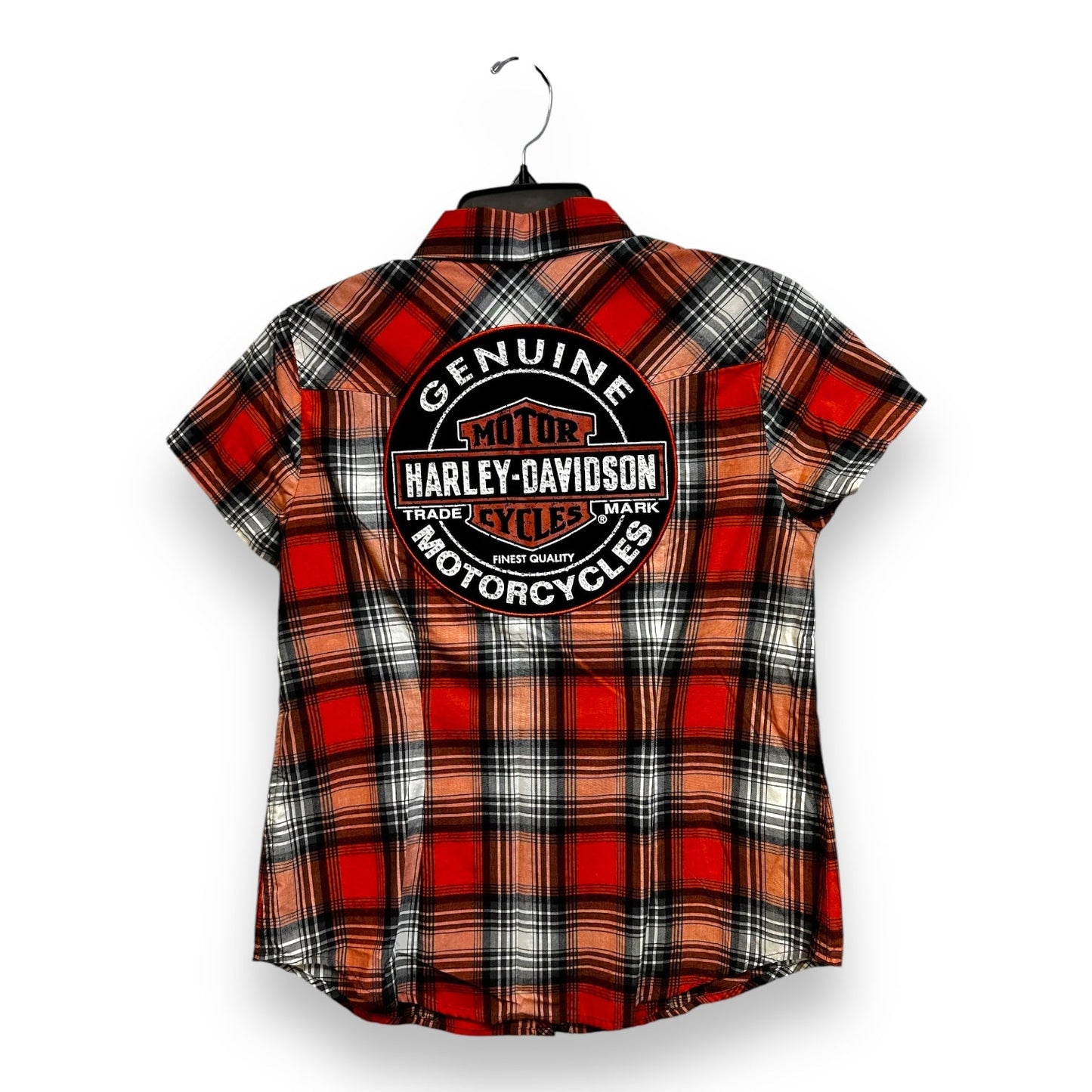 Top Short Sleeve By Harley Davidson In Plaid Pattern, Size: Sp