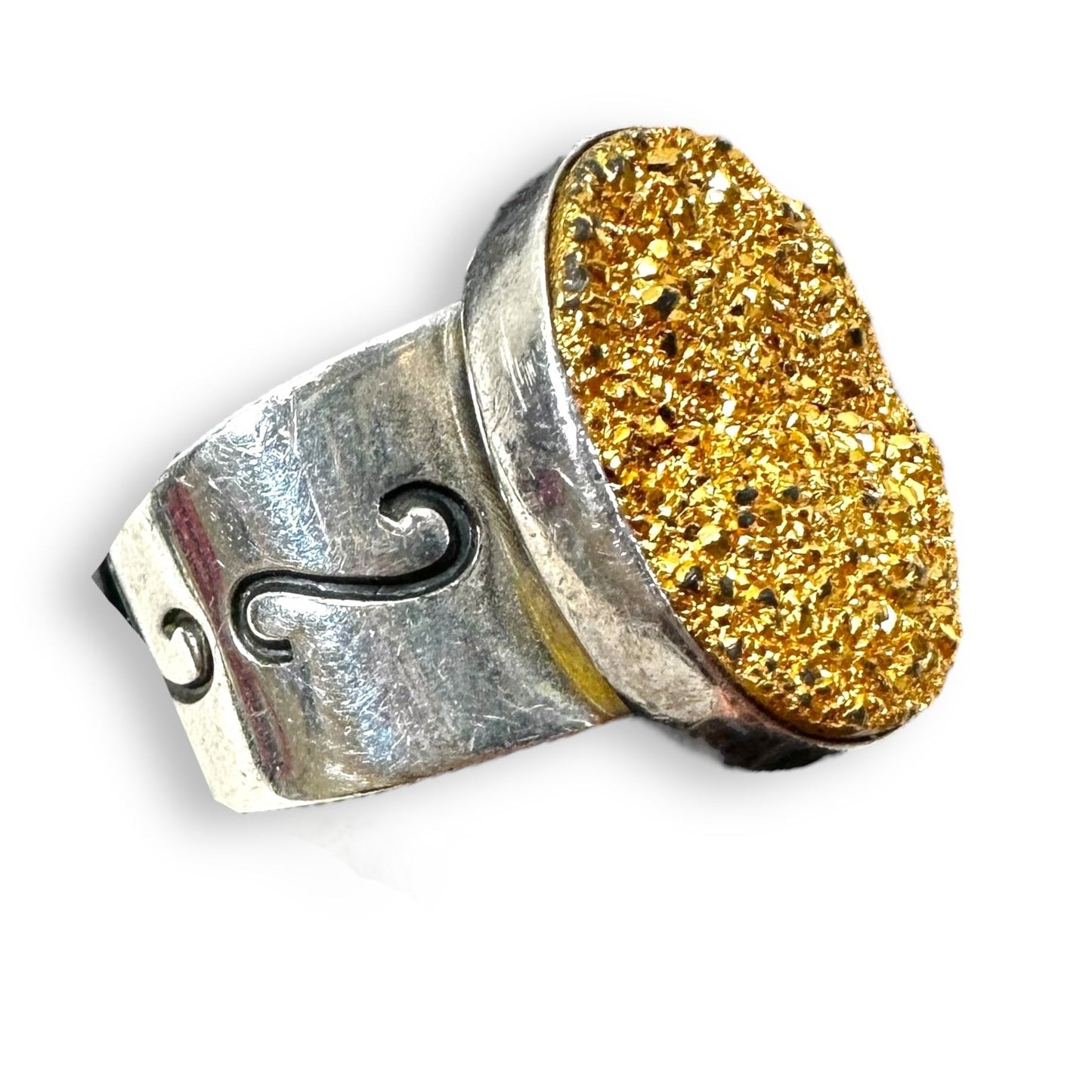 Yellow Druzy Swirl  & Sterling silver Ring By JAY KING DTR size 9