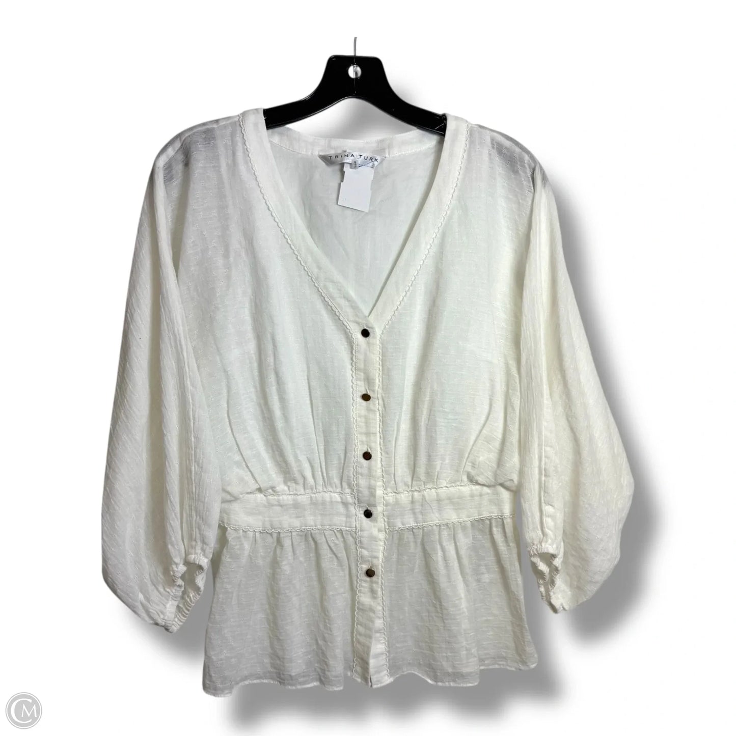 Top 3/4 Sleeve By Trina By Trina Turk In White, Size: M